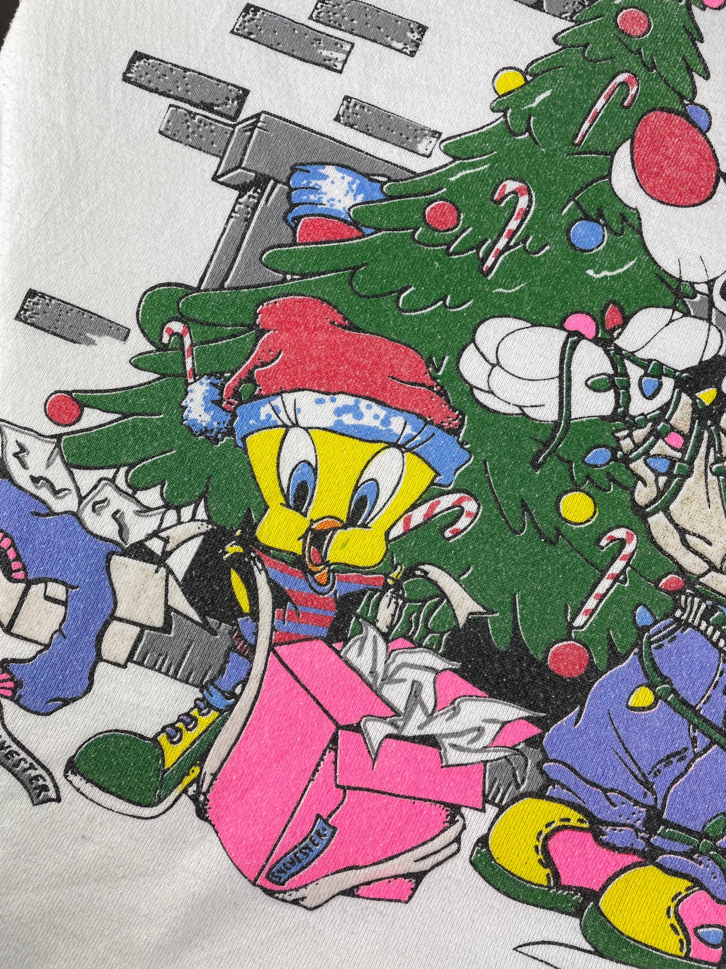 90s Looney Tunes Christmas Sweatshirt white L