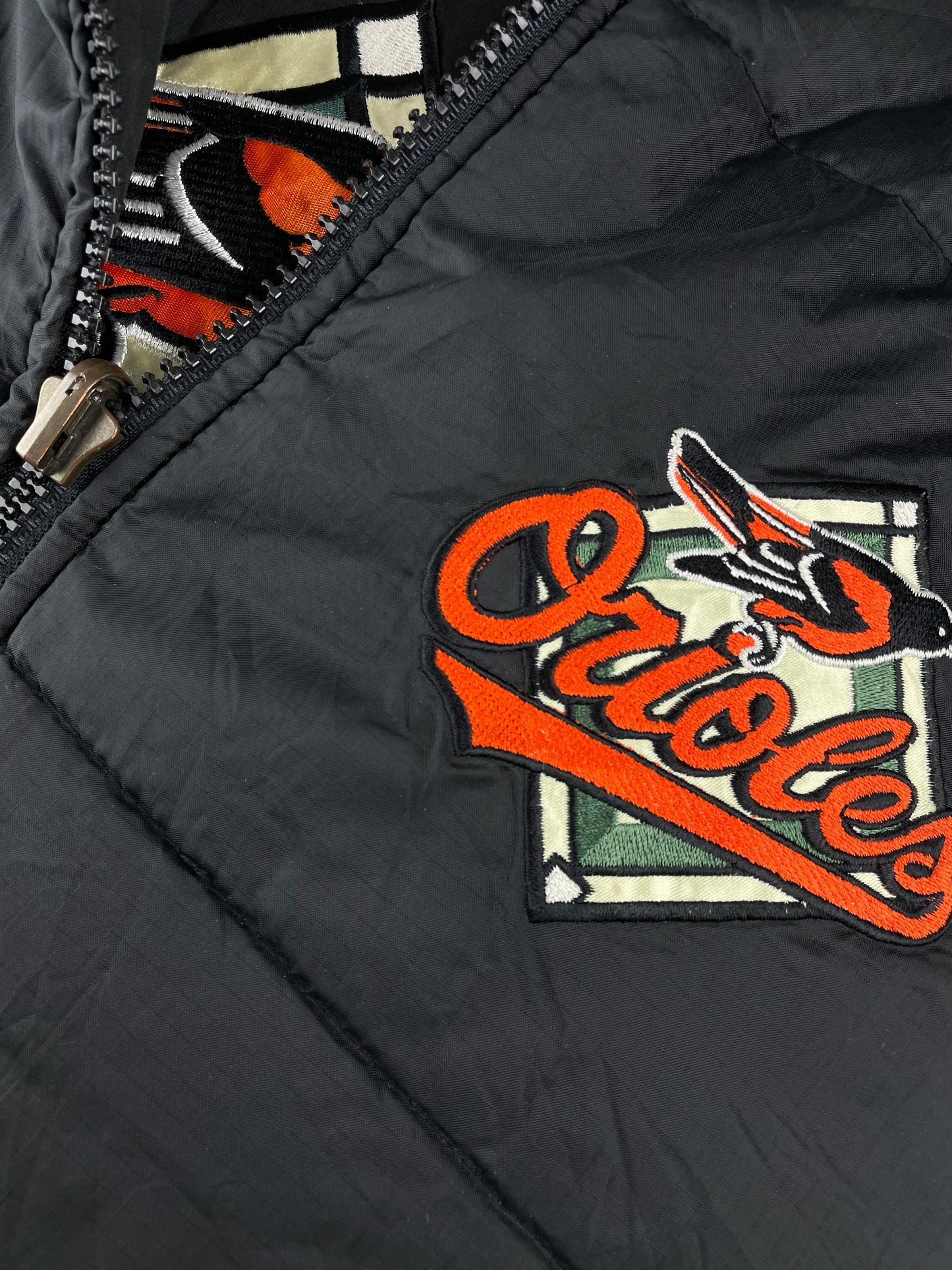 90s Pro Player Baltimore Orioles, MLB Jacket Black Orange