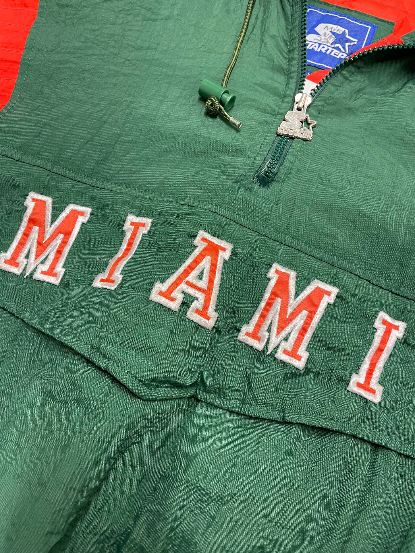 90s Starter Miami Hurricanes NCAA Jacket Green Orange M