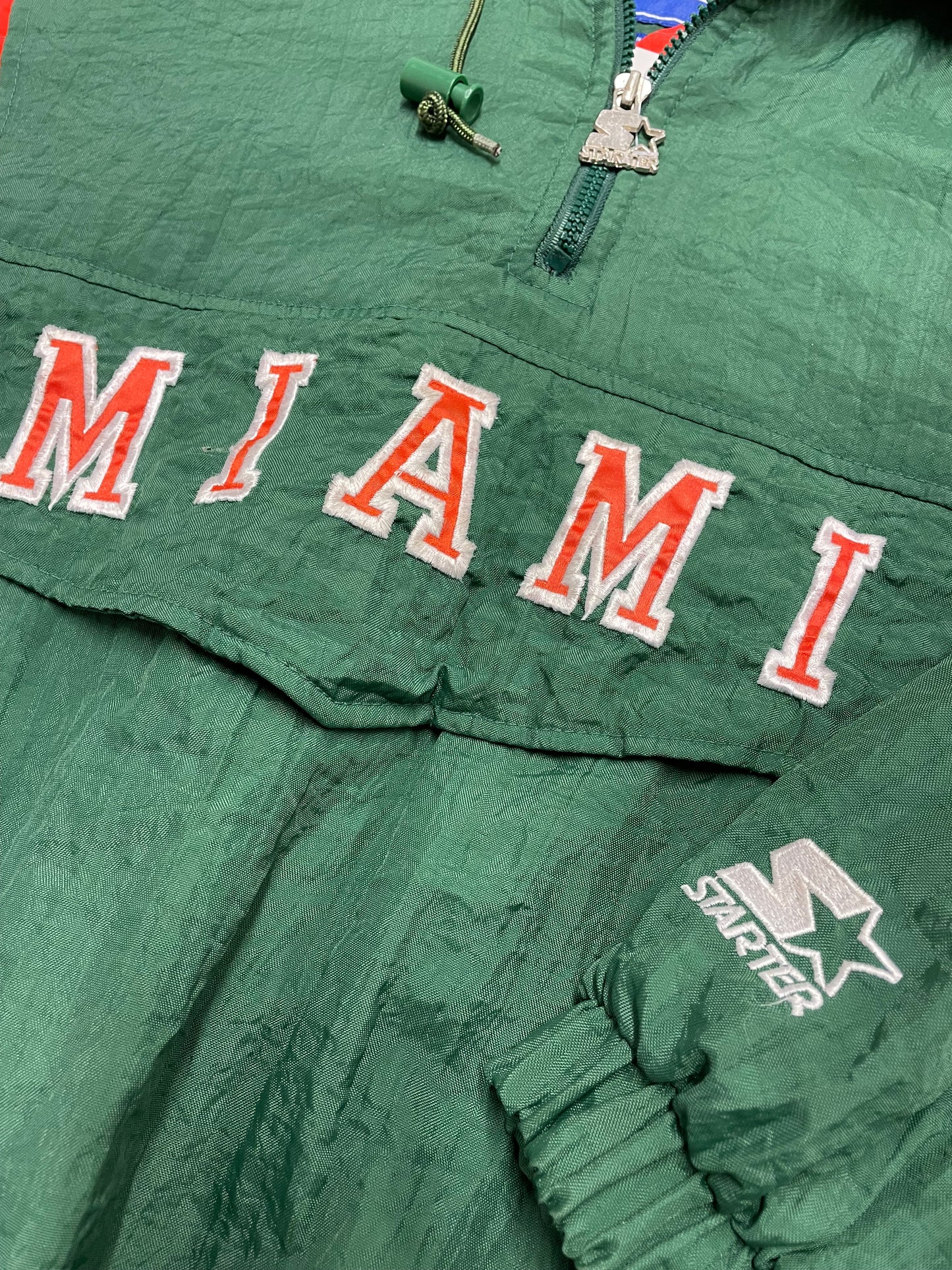 90s Starter Miami Hurricanes NCAA Jacket Green Orange M