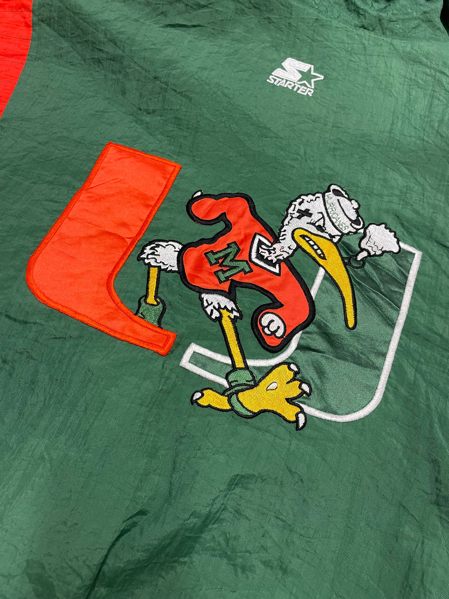 90s Starter Miami Hurricanes NCAA Jacket Green Orange M