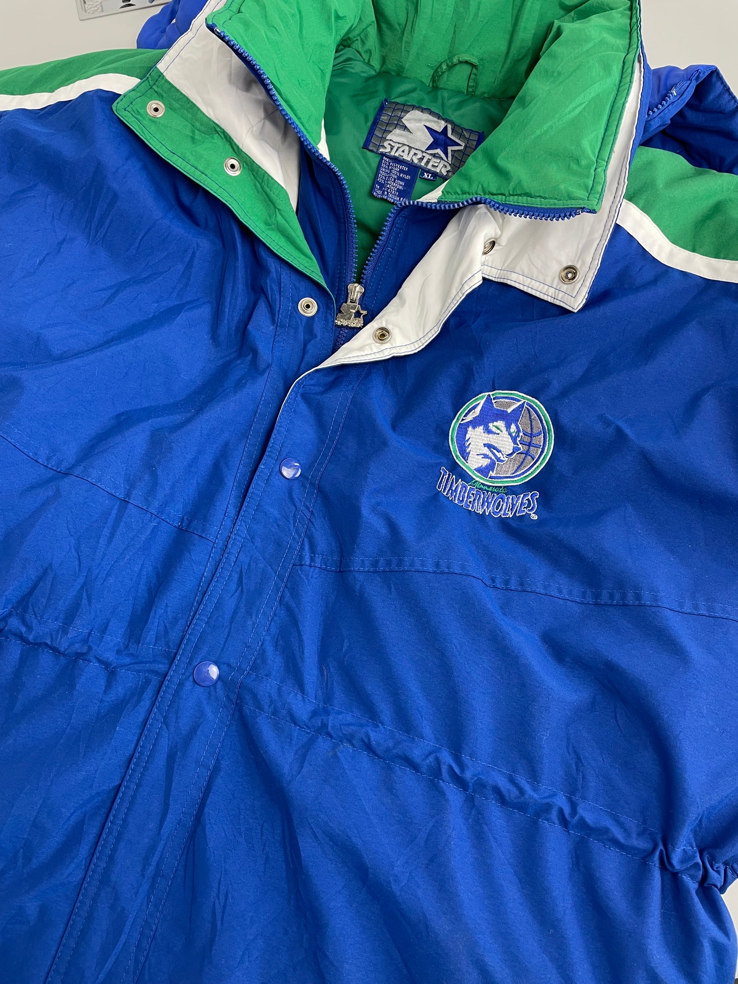 90s Starter Minnesota Timberwolves NBA Jacket Blue Green XL