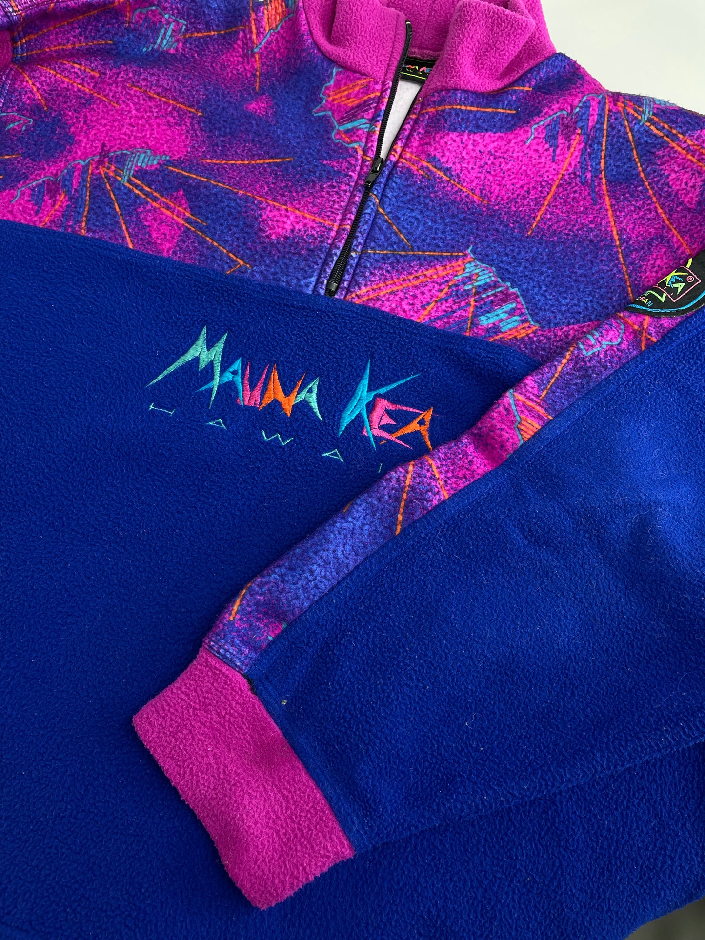 90s Manna Kea Crazy Fleece Blue Pinlk L