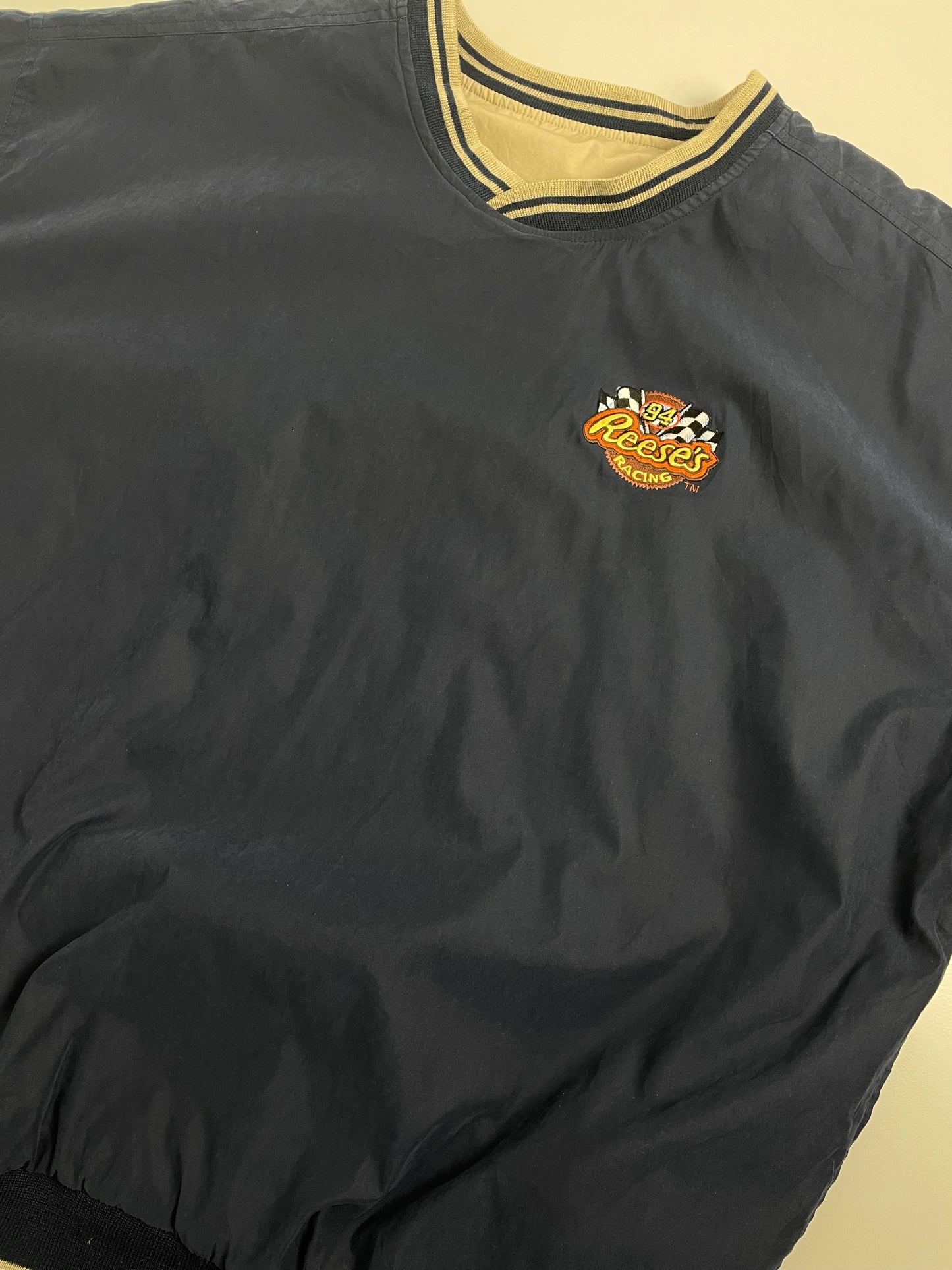 90s Reese's Racing Reversible Pullover Beige Black XL