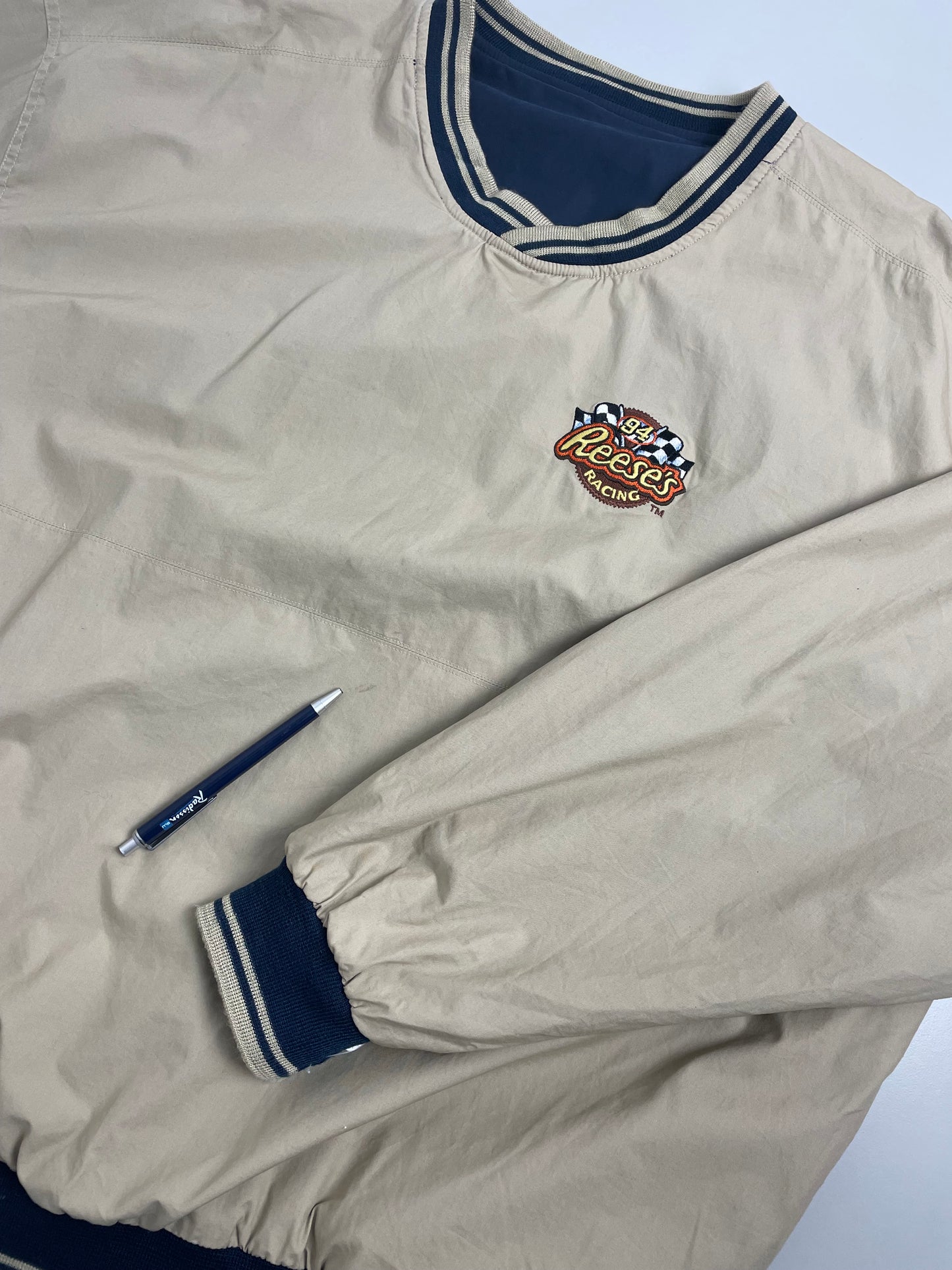 90s Reese's Racing Reversible Pullover Beige Black XL
