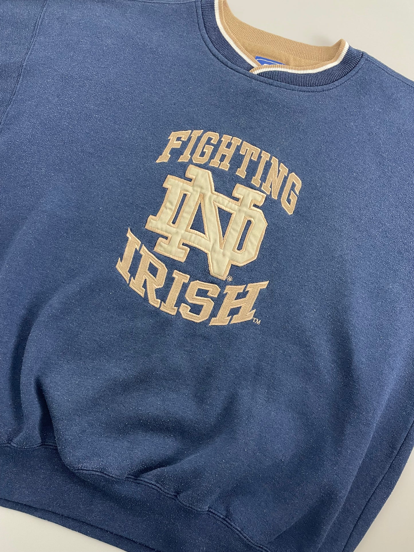 90s Starter Notre Dame Fighting Irish NCAA Sweatshirt Blue Gold L/XL
