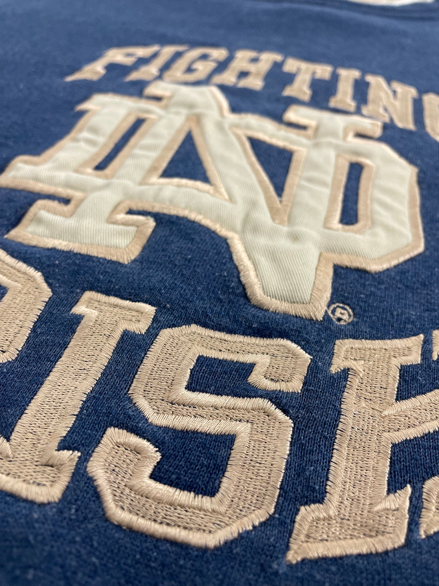 90s Starter Notre Dame Fighting Irish NCAA Sweatshirt Blue Gold L/XL