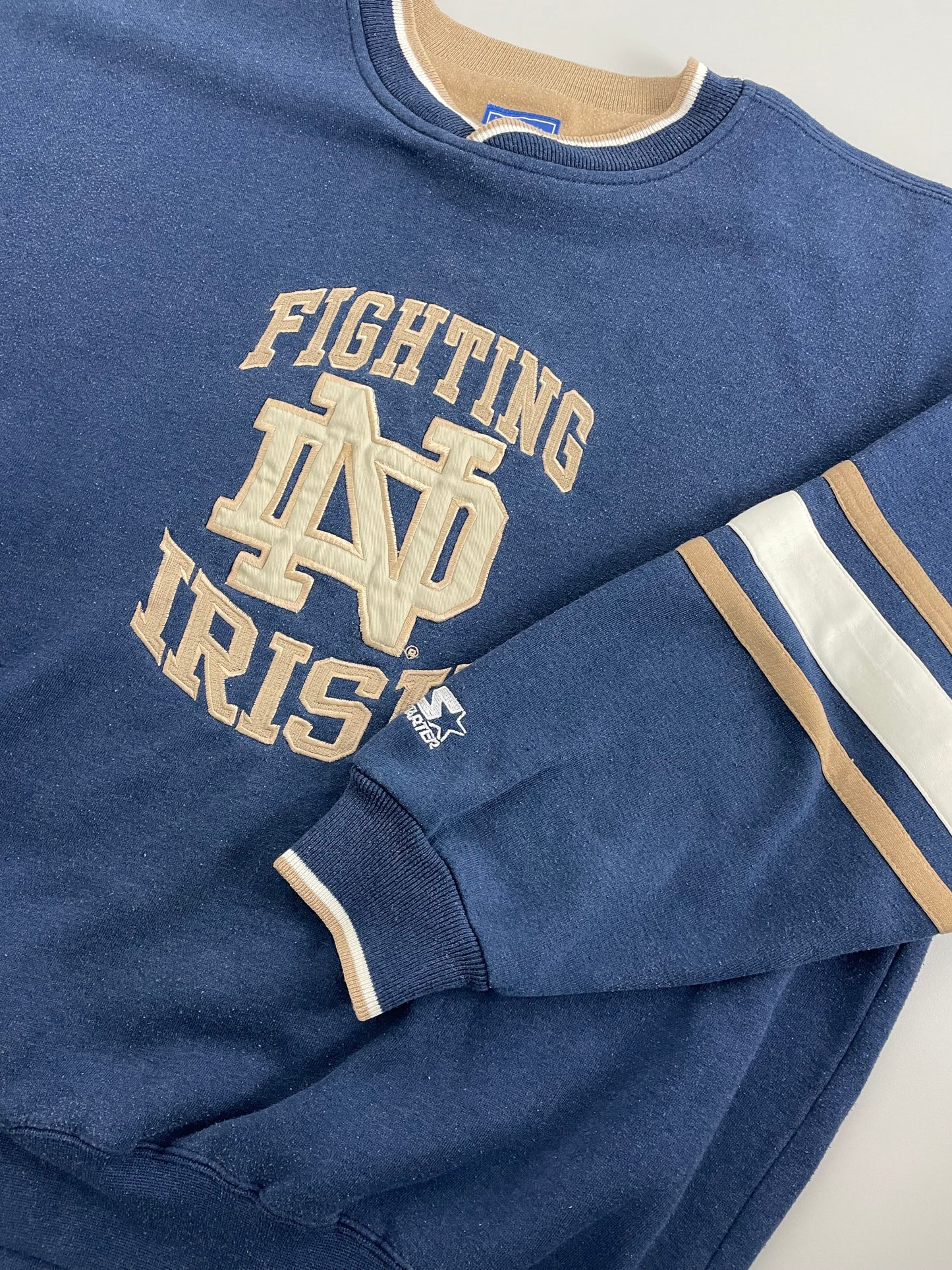 90s Starter Notre Dame Fighting Irish NCAA Sweatshirt Blue Gold L/XL