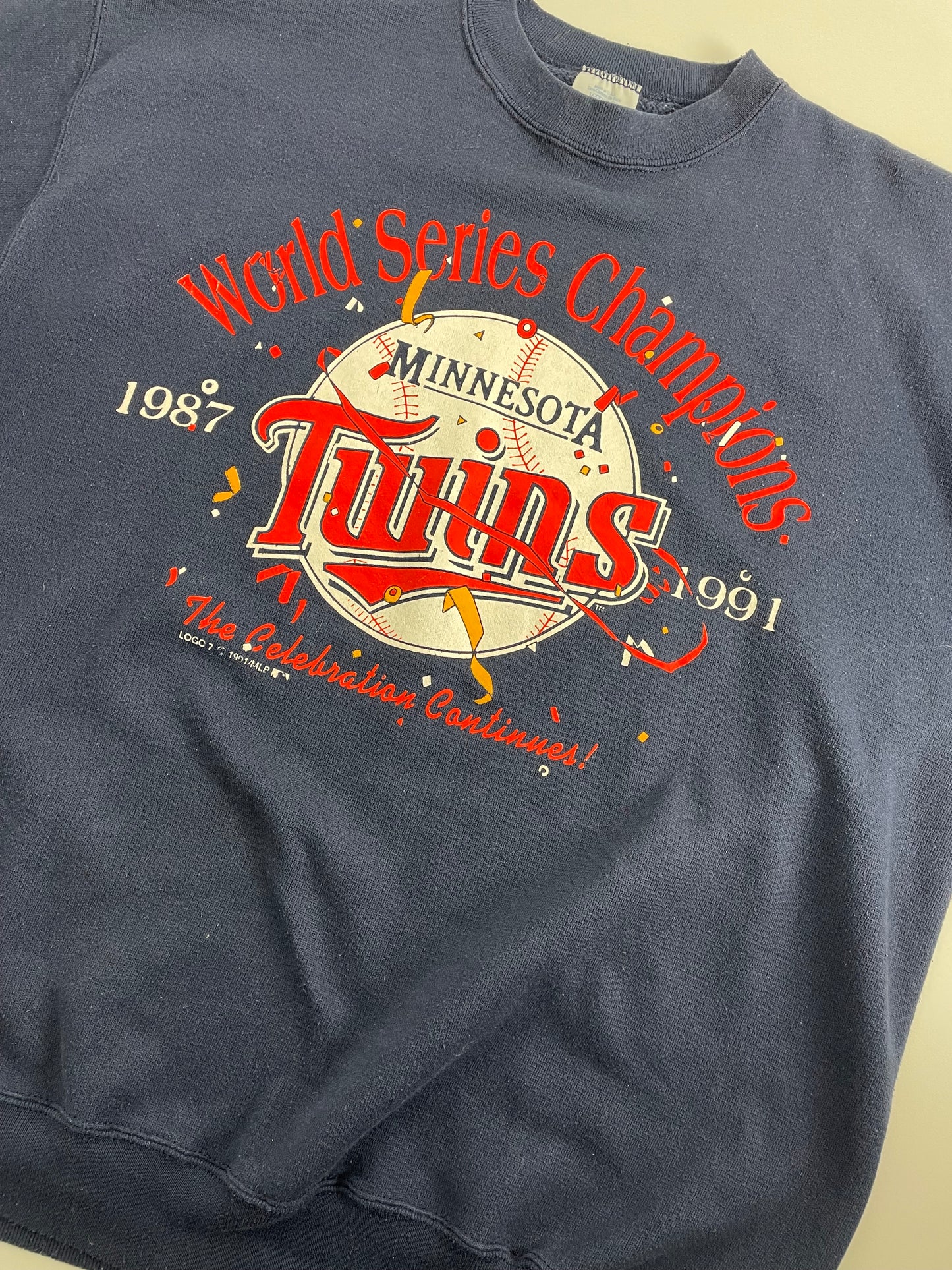 90s Logo7 Minessota Twins MLB Sweatshirt Navy XL