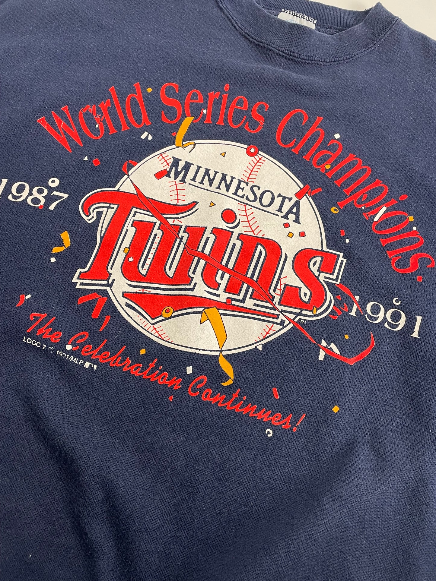 90s Logo7 Minessota Twins MLB Sweatshirt Navy XL
