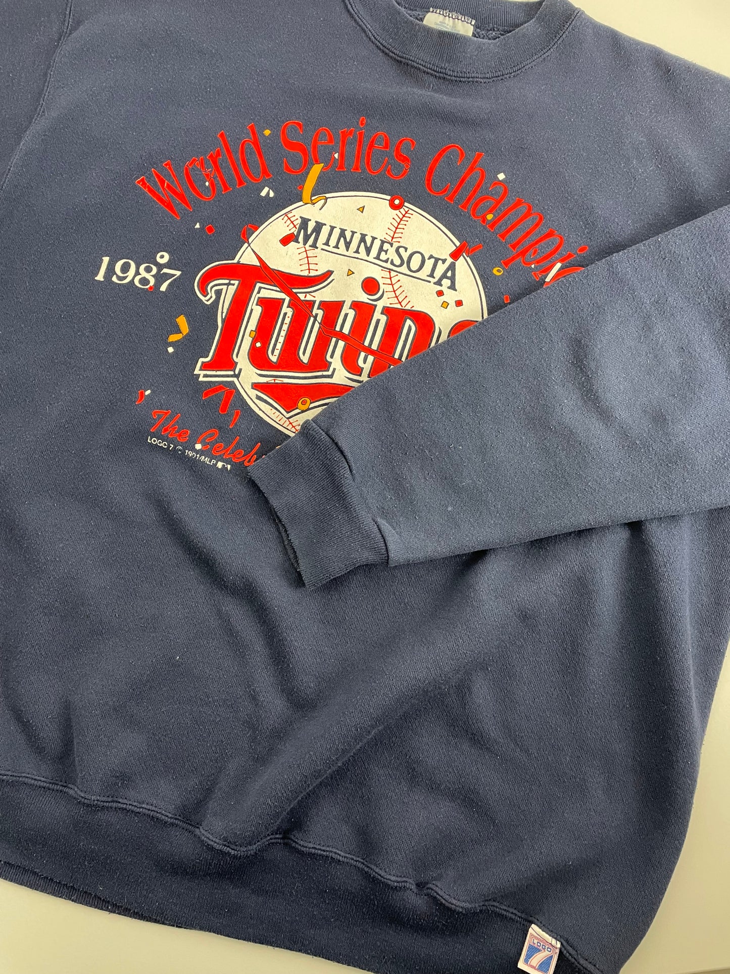90s Logo7 Minessota Twins MLB Sweatshirt Navy XL