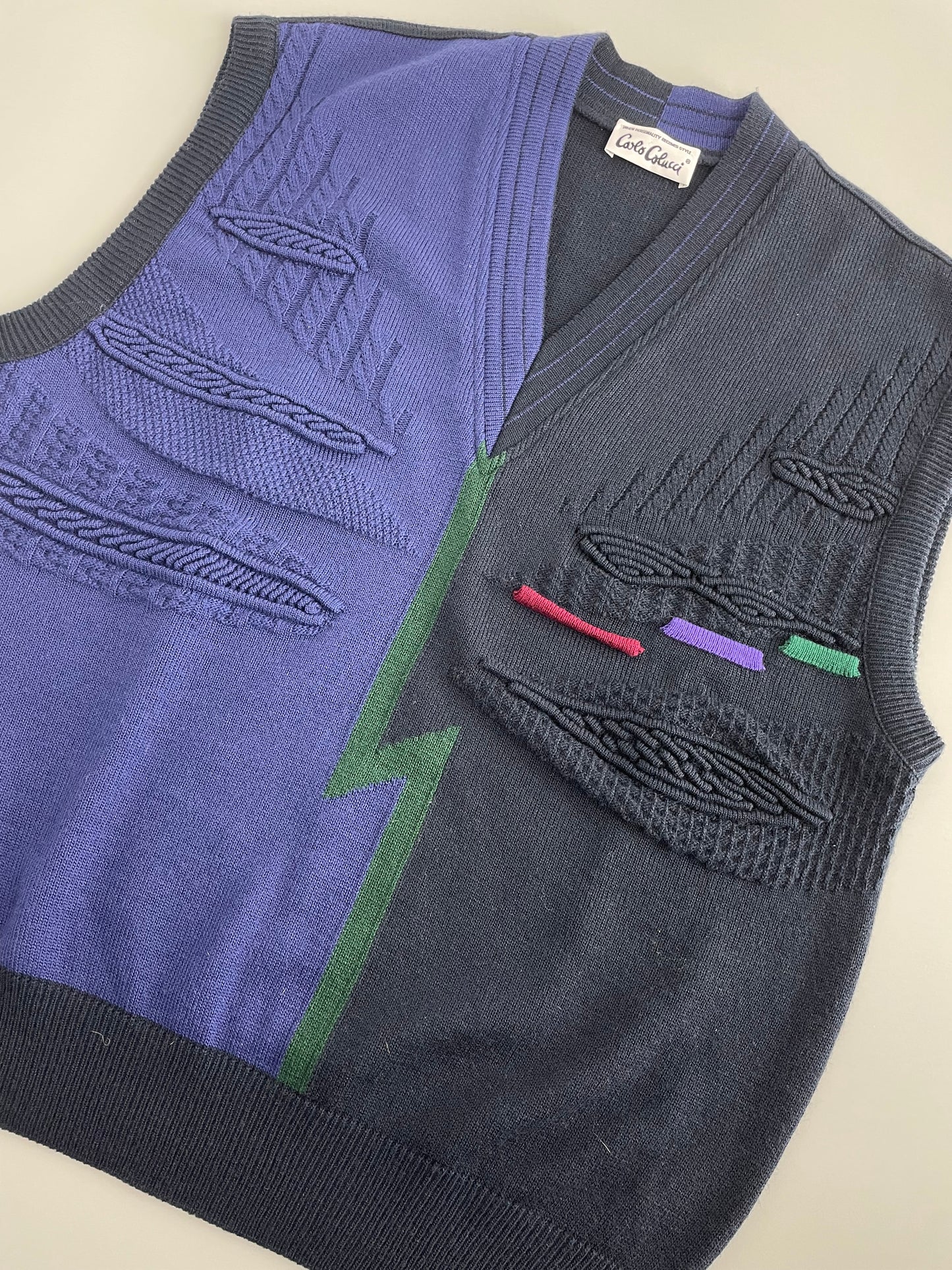 80s Carlo Colucci Knit Vest Navy Blue L