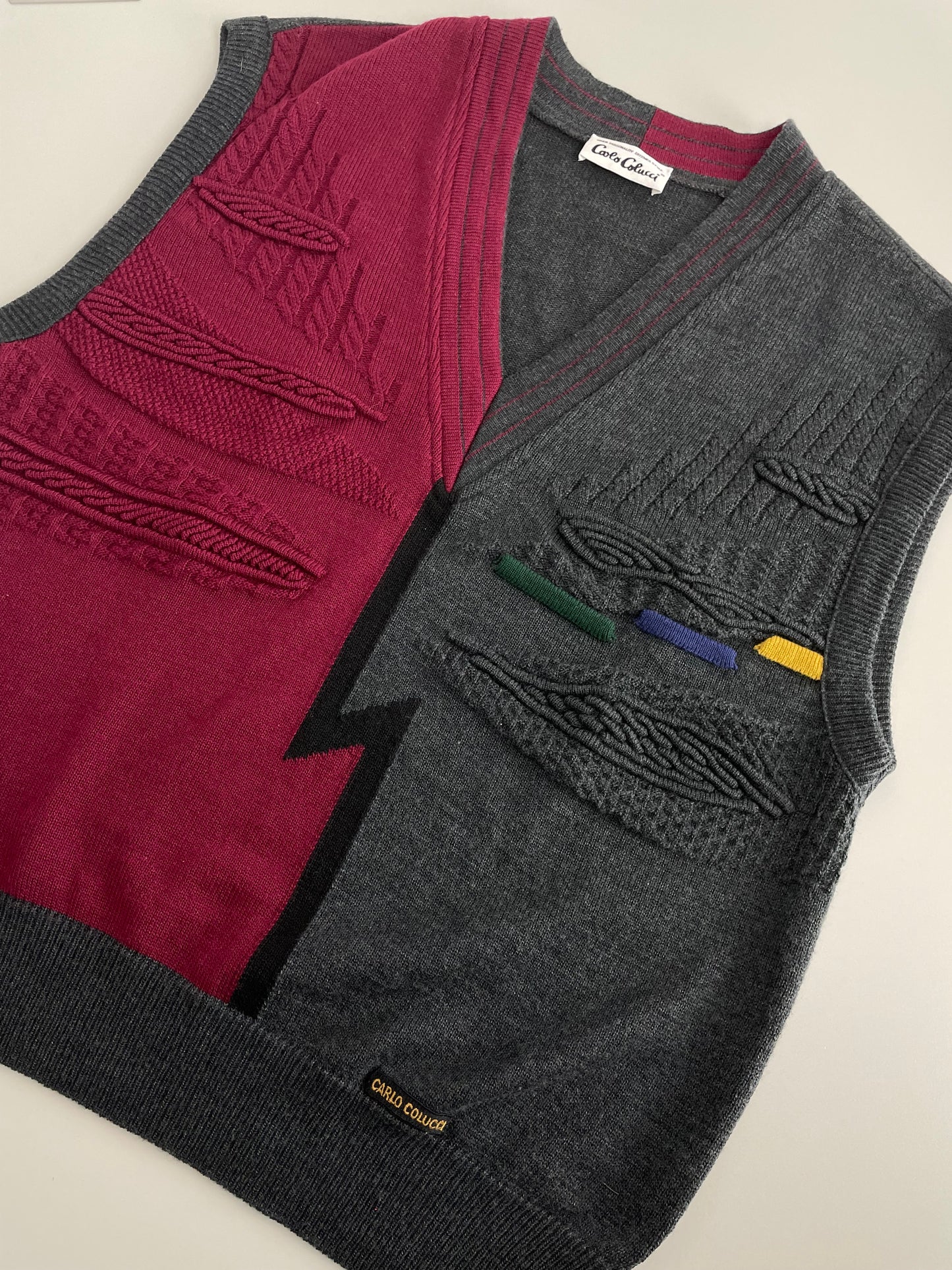 90s Carlo Colucci Knit Vest Grey Red L