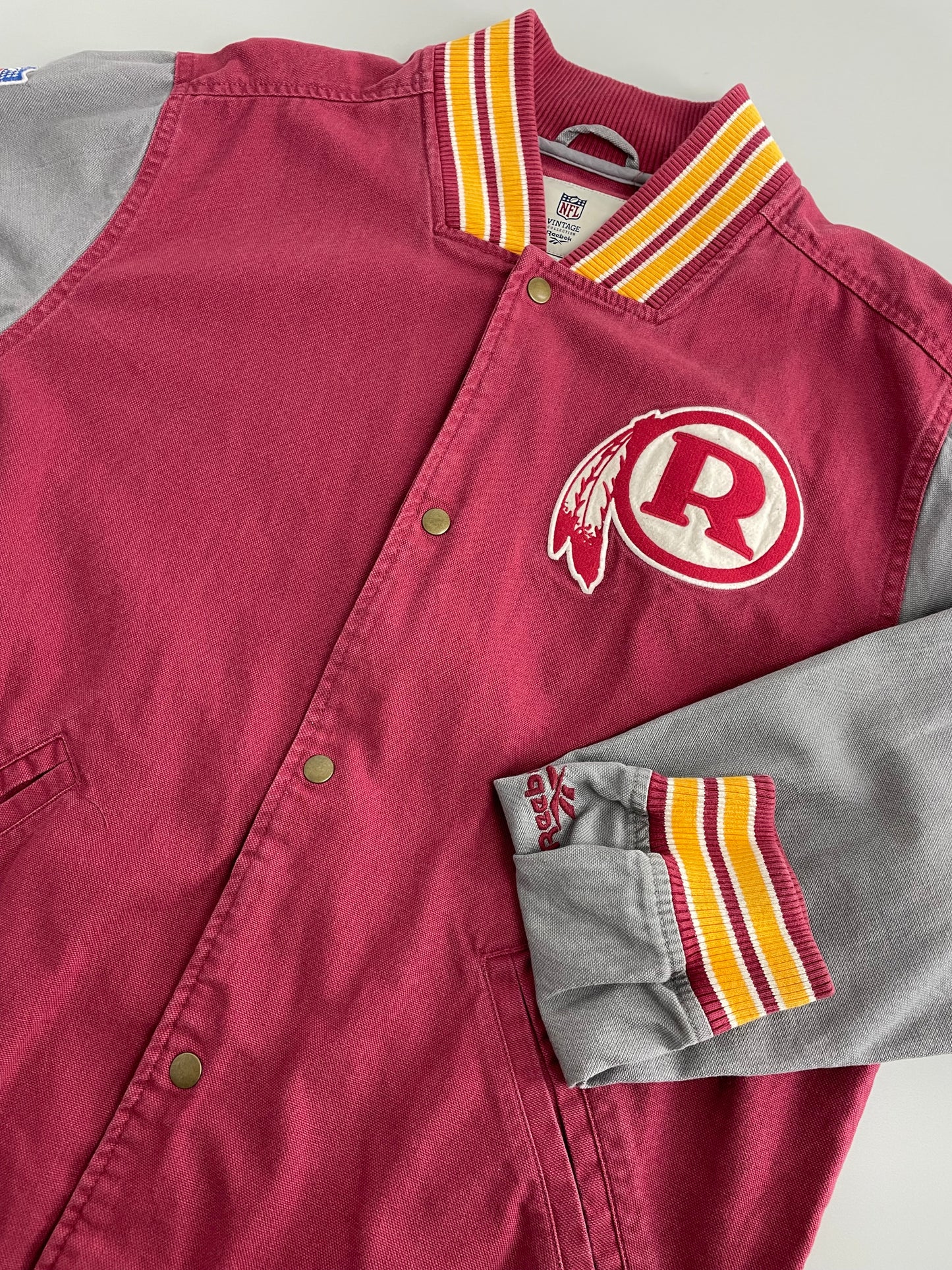 00s Reebok Washington Football NFL Varsity Jacket Red Grey L