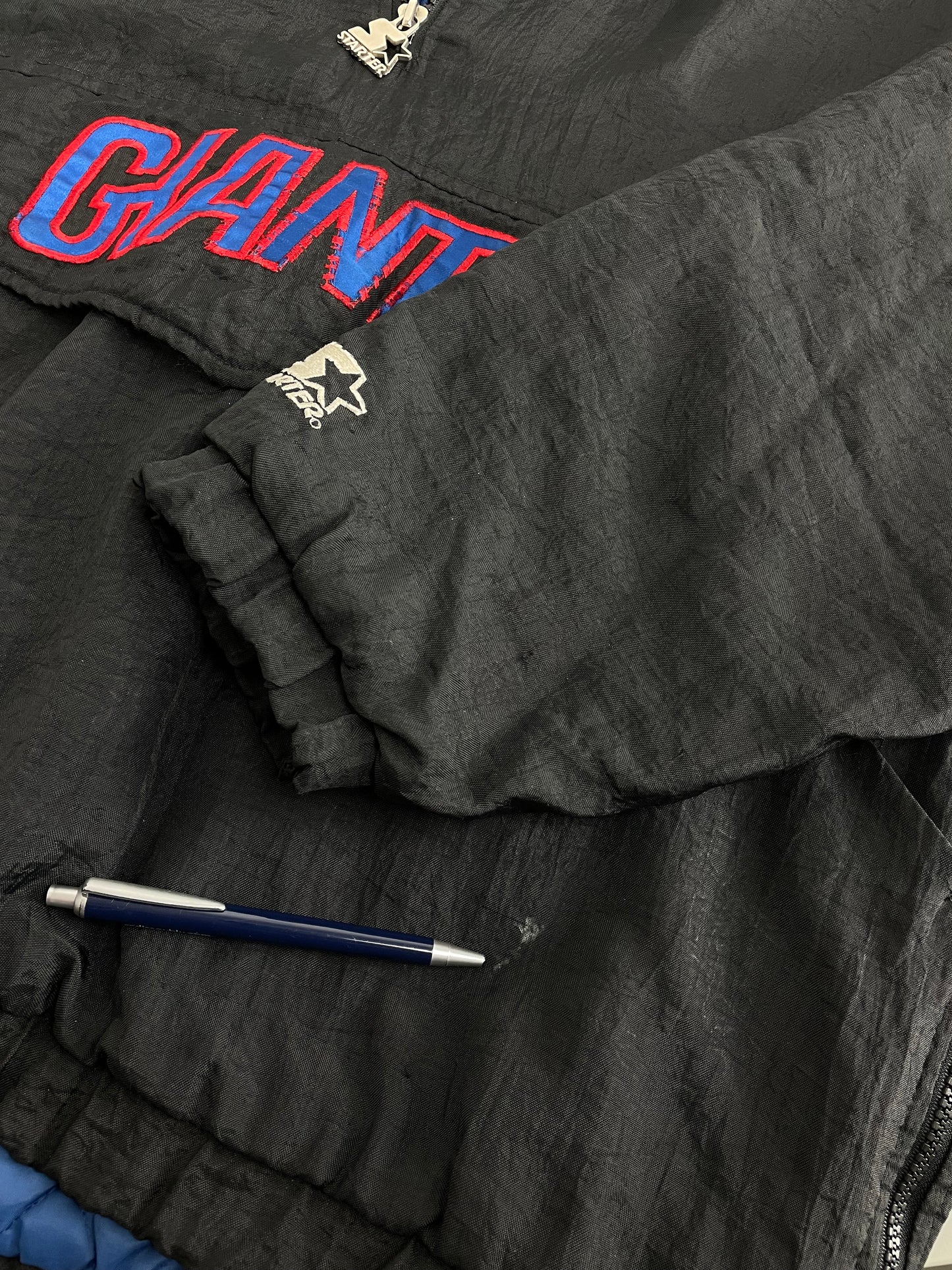 90s Starter New York Giants NFL Jacket Black Blue M