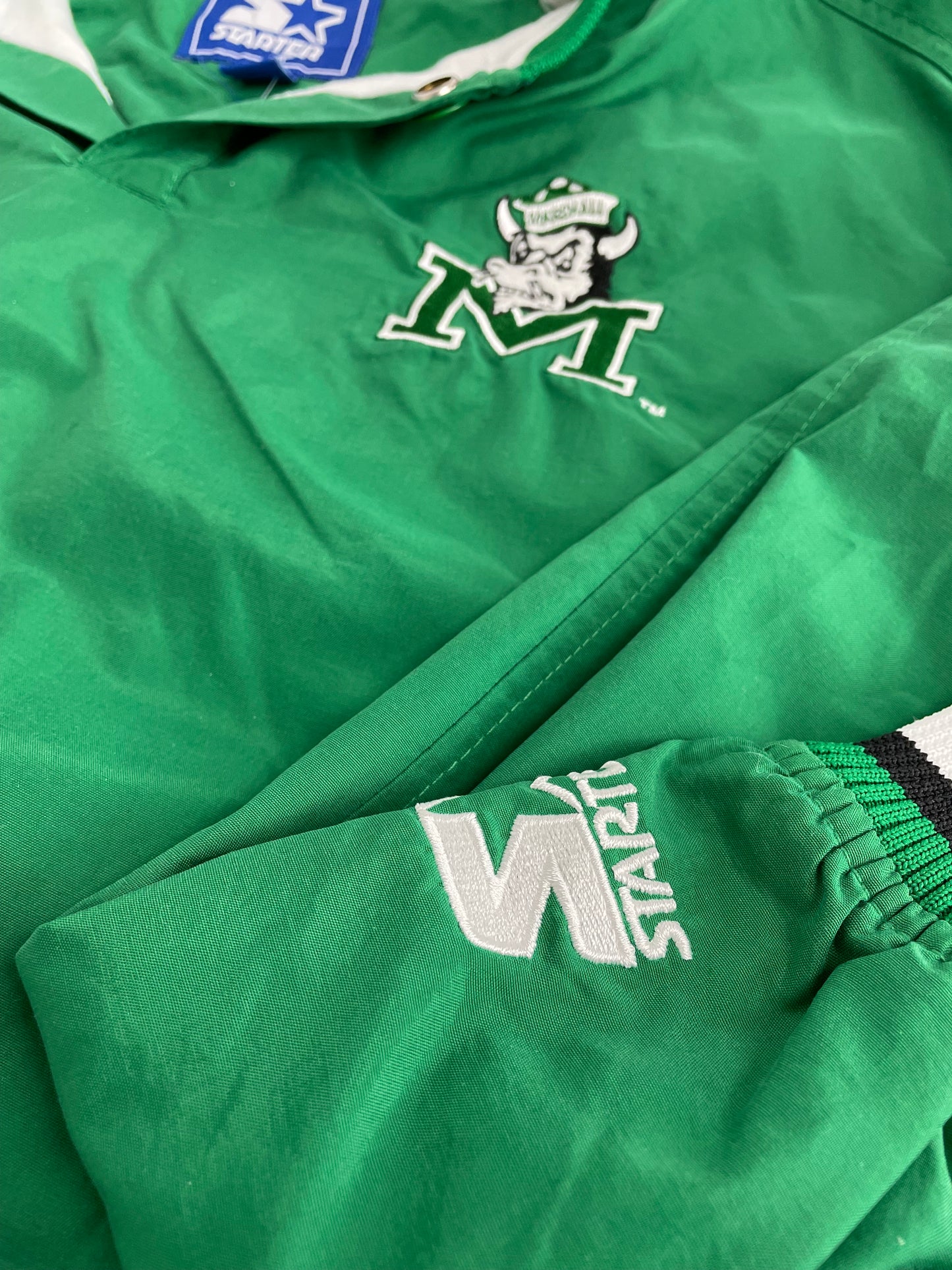 90s Starter Marshall University NCAA Pullover Green L