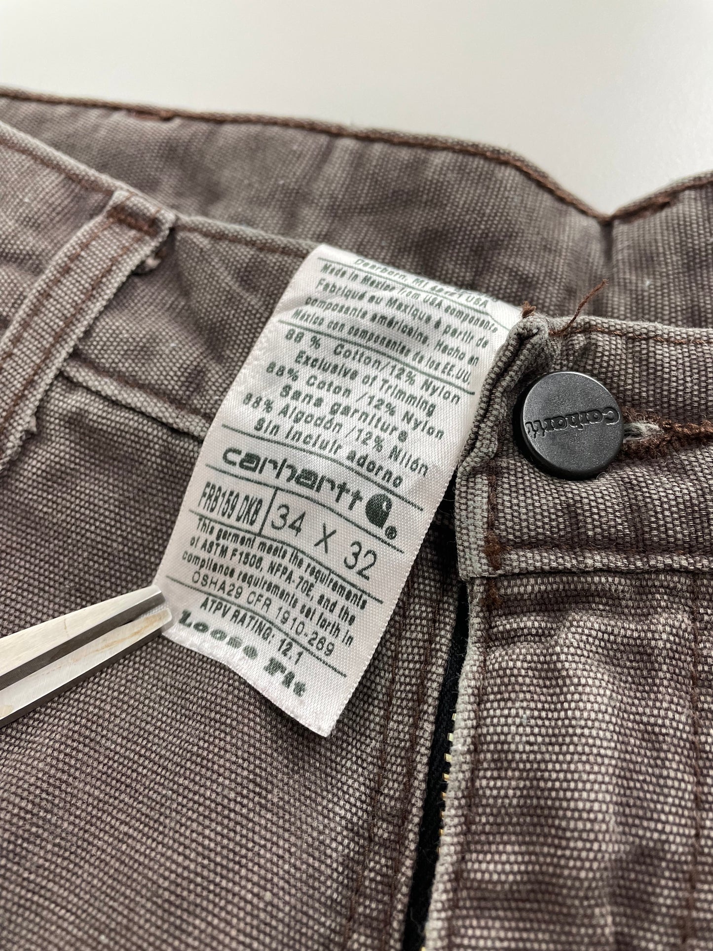 00s Carhartt FR Distressed Workwear Pant Brown 34 x 32