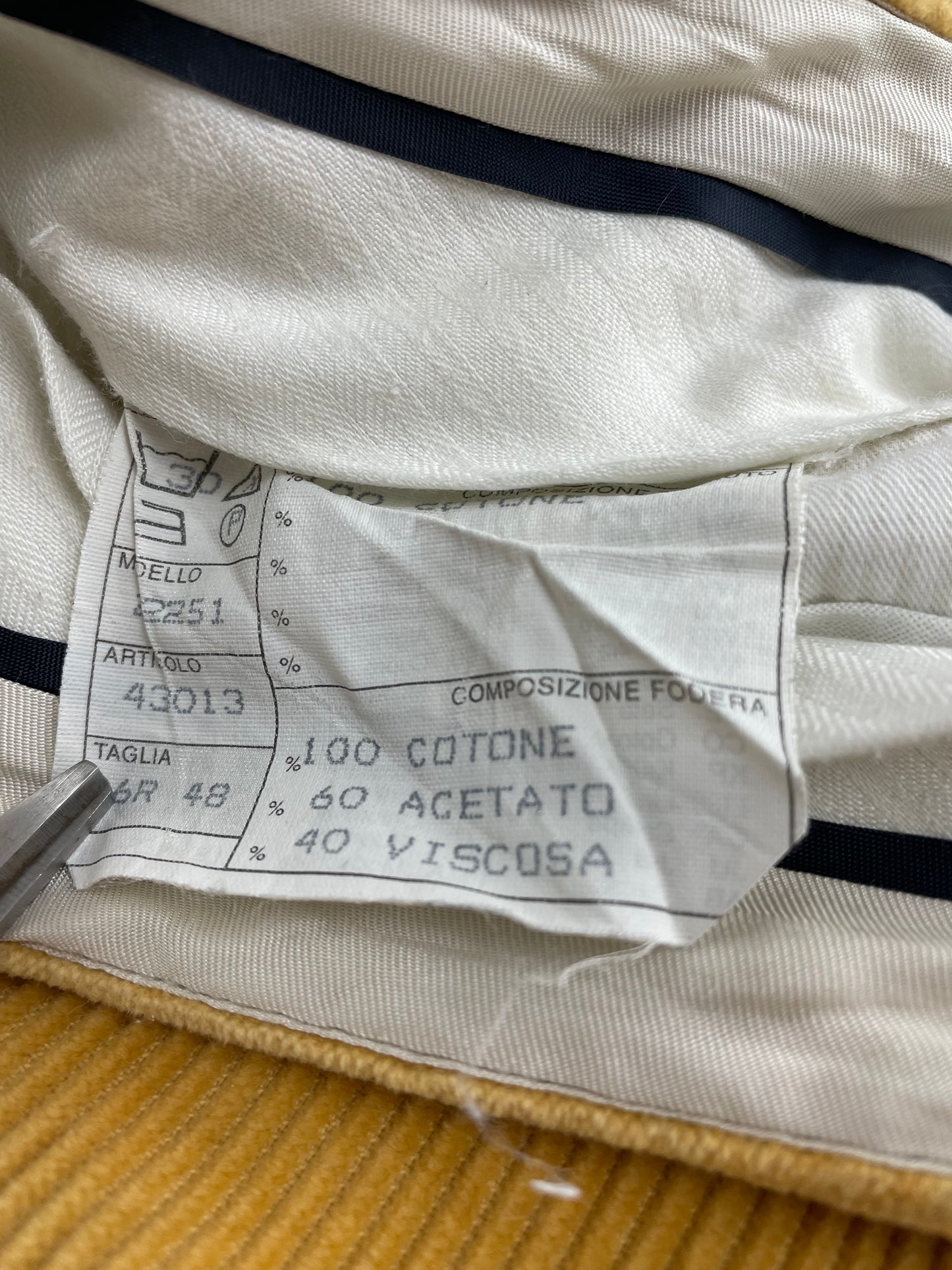 90s Velluto duca visconti di modrone Corduroy Pant Yellow IT 48