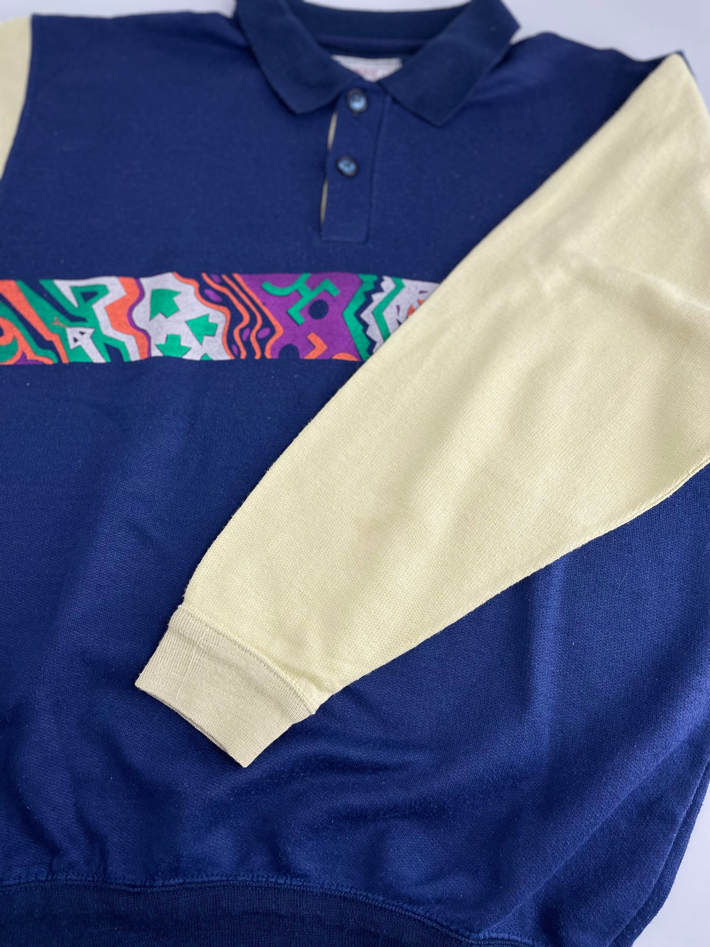 80s Unbranded Sweatshirt Navy Beige S/M