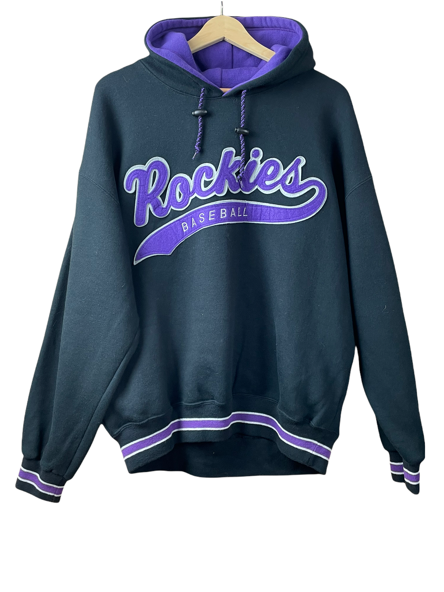 90s Colorado Rockies MLB Starter Hoodie Black Purple L