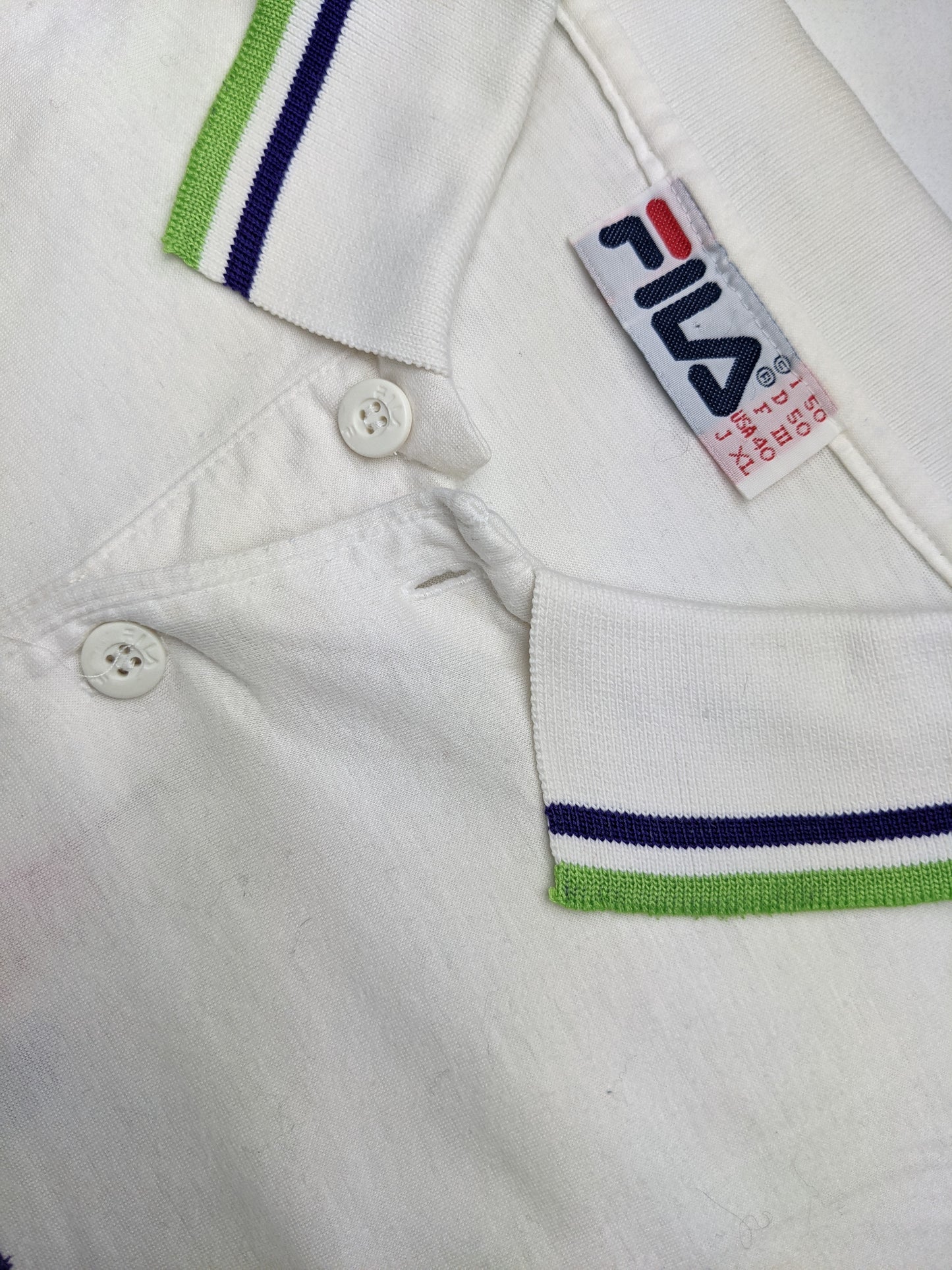 90s FILA Polo White Green L