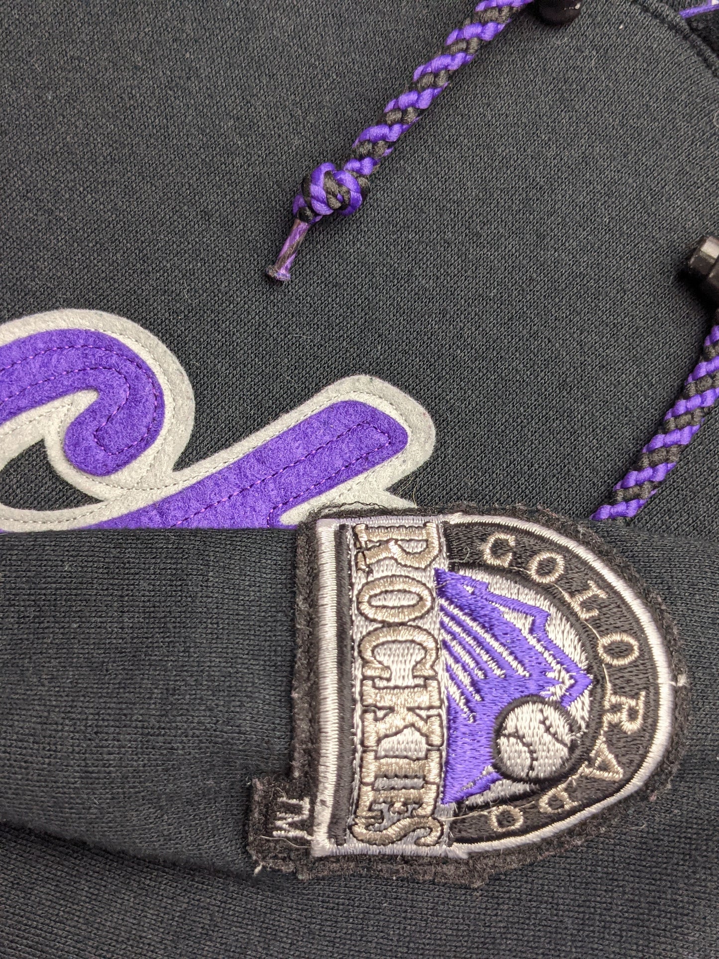 90s Colorado Rockies MLB Starter Hoodie Black Purple L