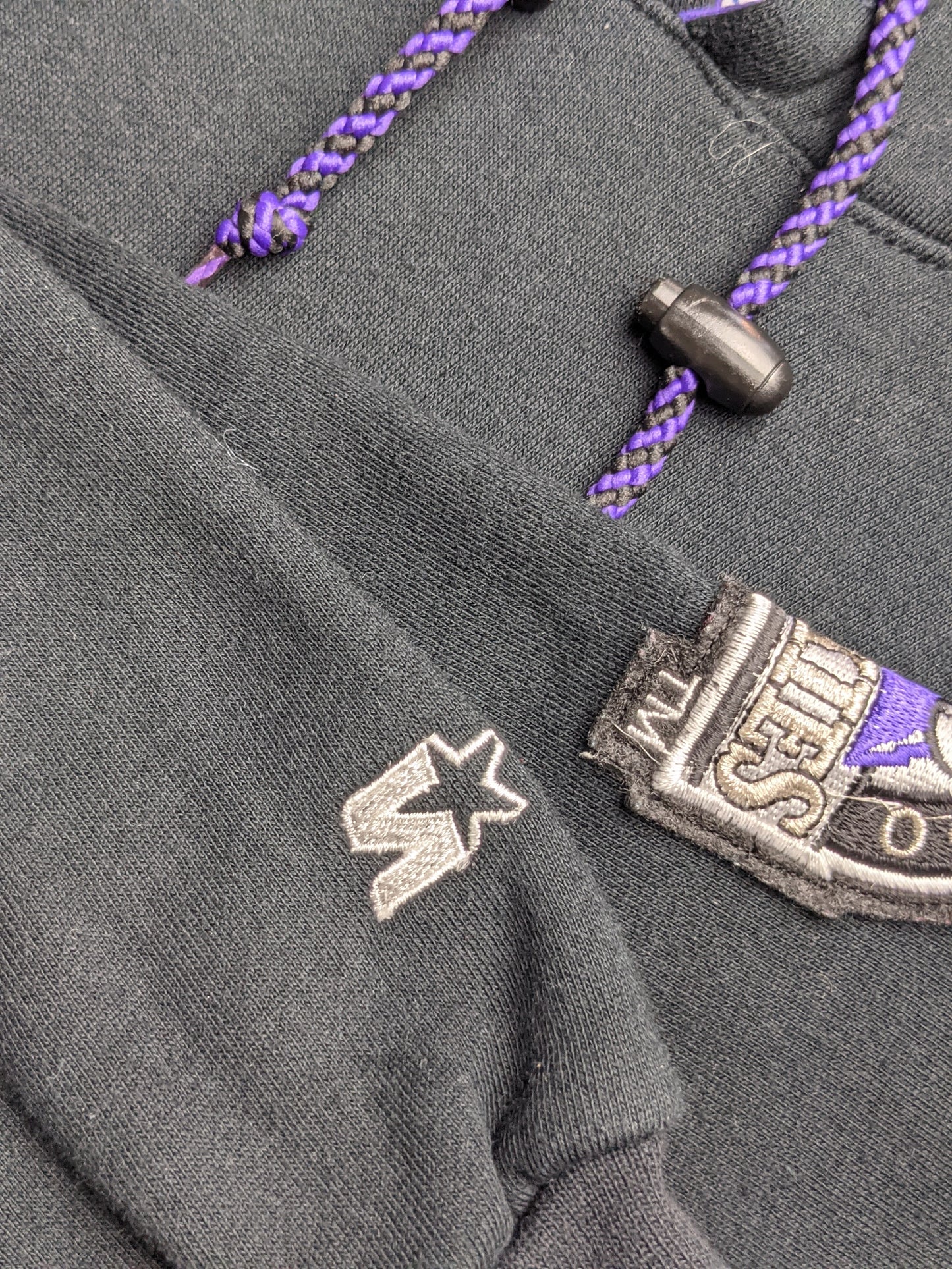 90s Colorado Rockies MLB Starter Hoodie Black Purple L