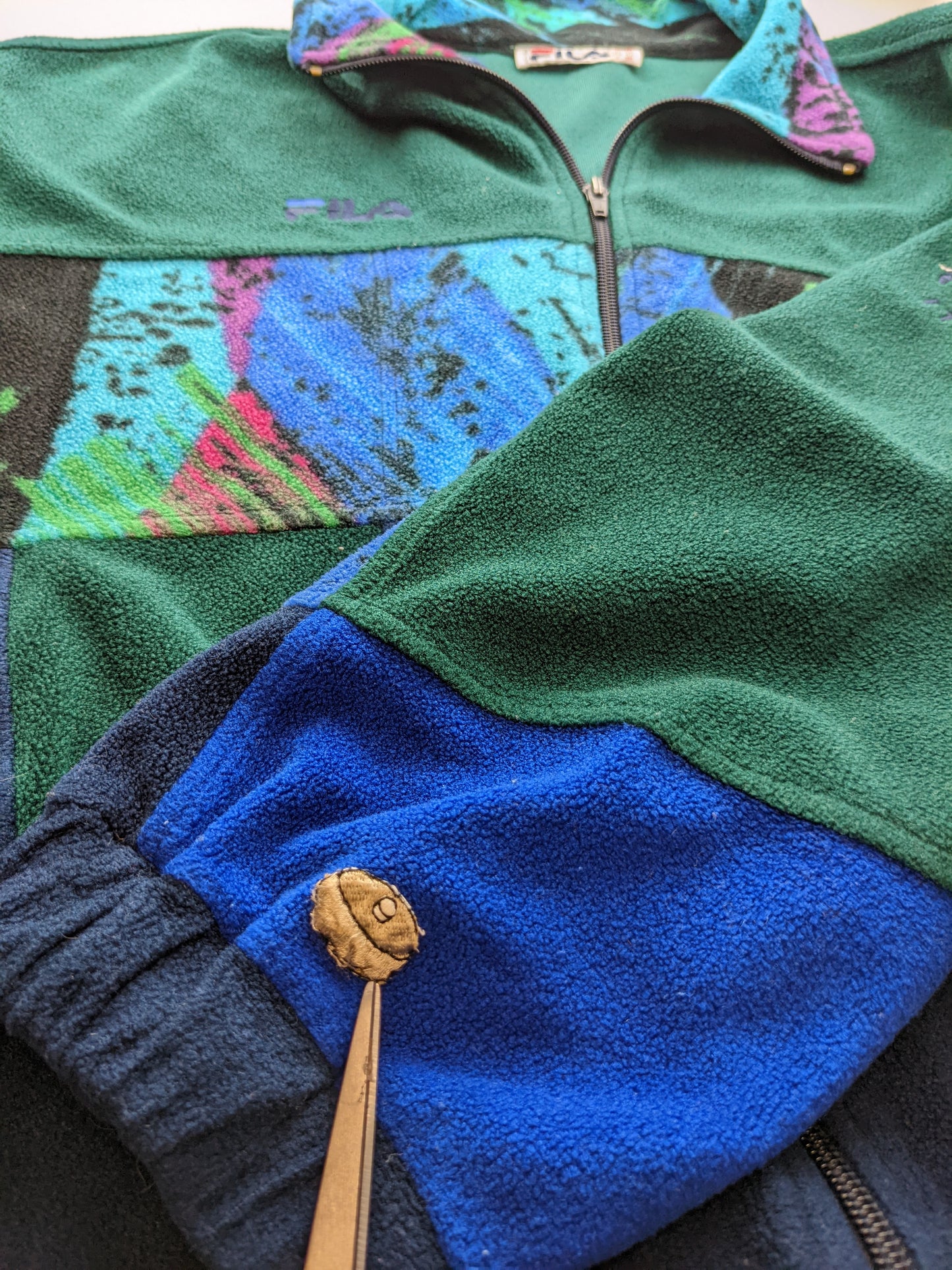 90s Fila Ski Italia Crazy Fleece Green Blue XL/XXL