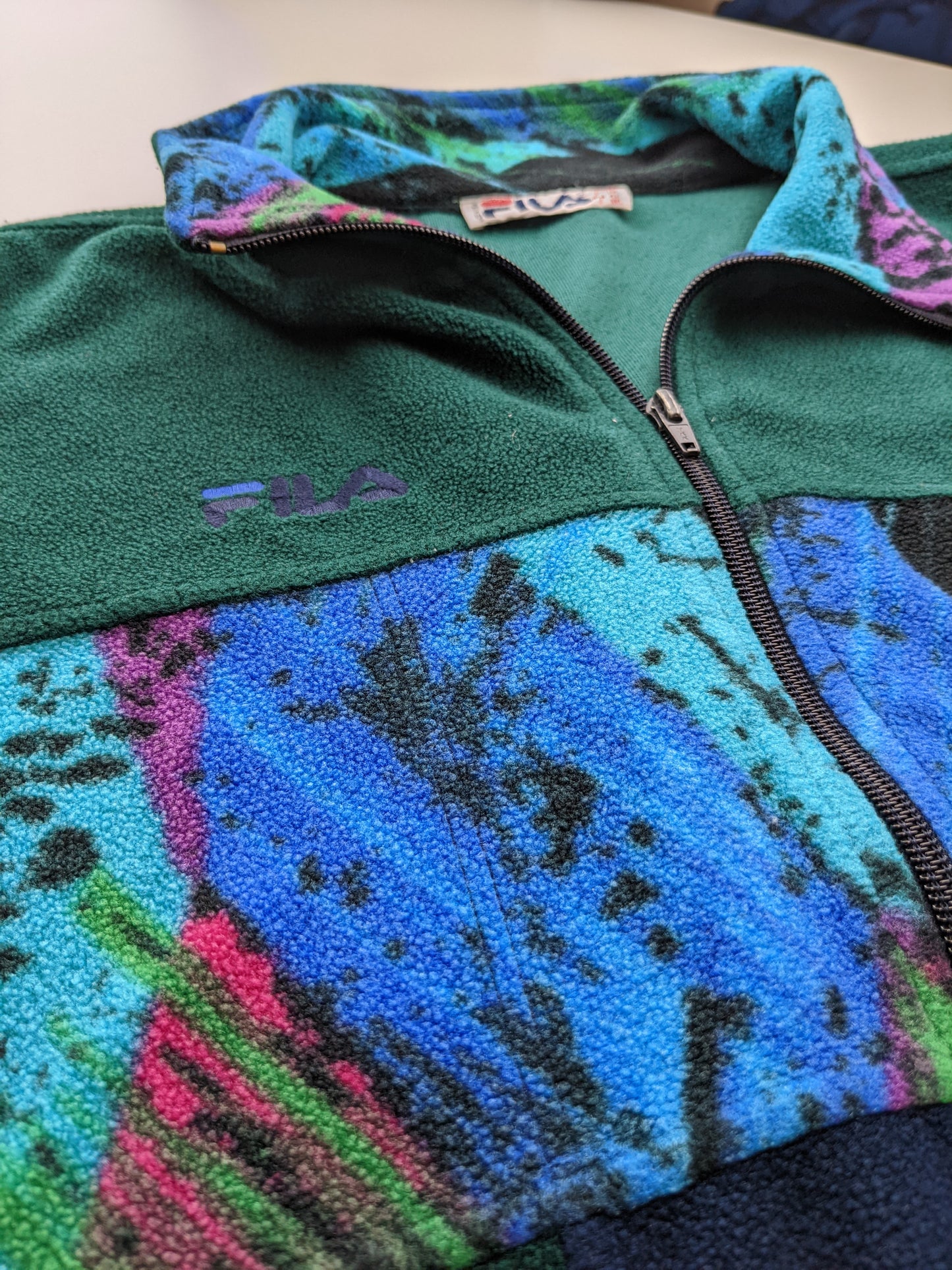 90s Fila Ski Italia Crazy Fleece Green Blue XL/XXL