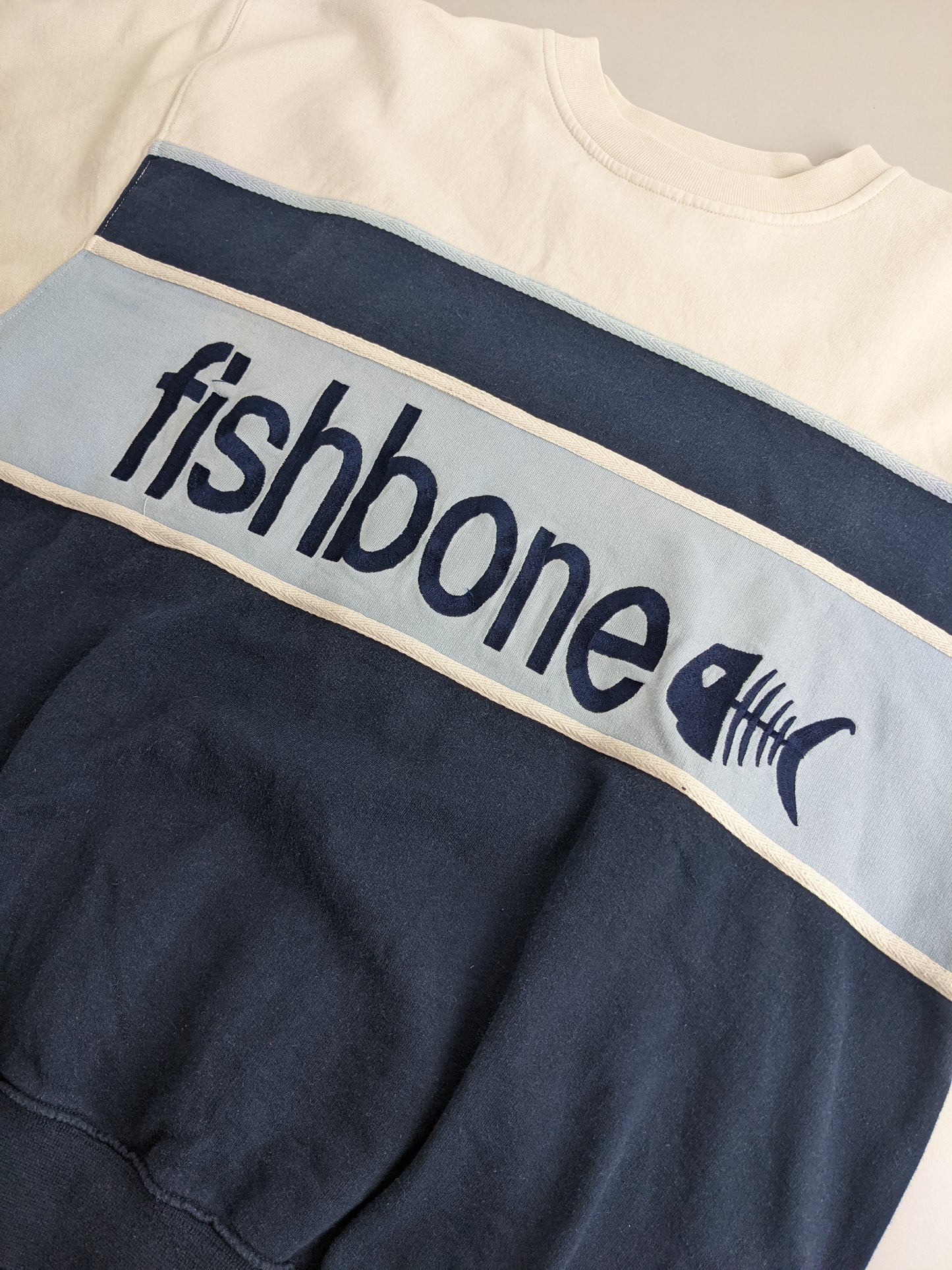00s Fishbone Sweatshirt Navy Beige XL
