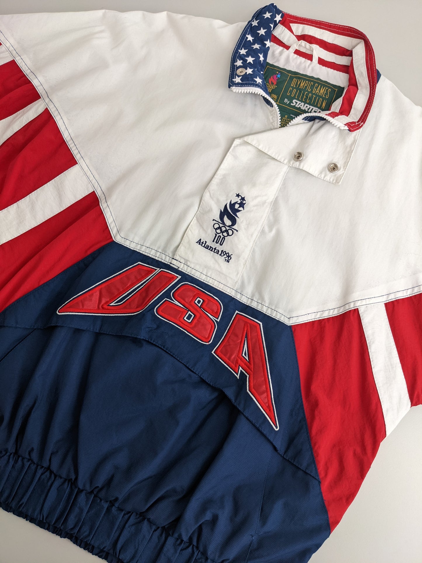 90s Starter Team USA Atlanta 1996 Jacket White Navy S/M