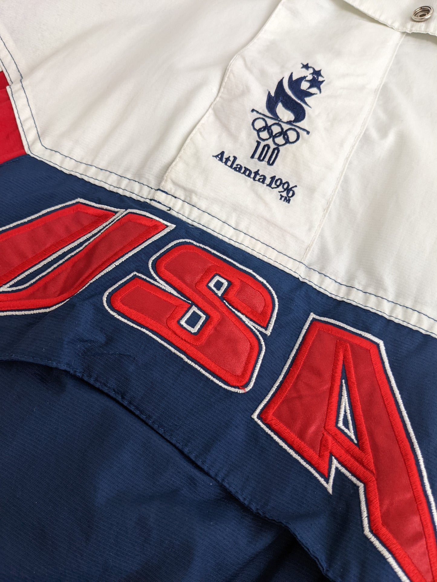 90s Starter Team USA Atlanta 1996 Jacket White Navy S/M