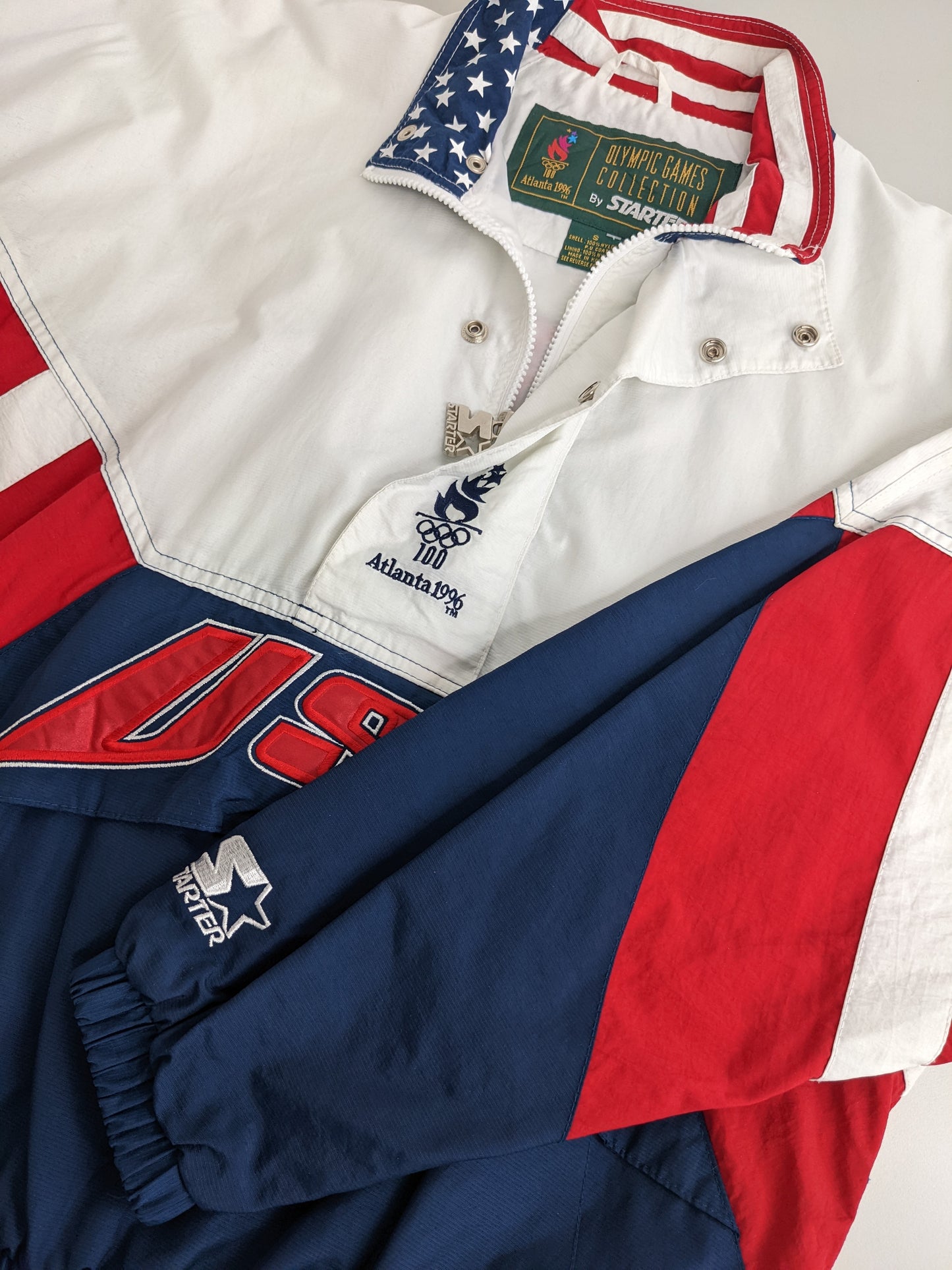 90s Starter Team USA Atlanta 1996 Jacket White Navy S/M