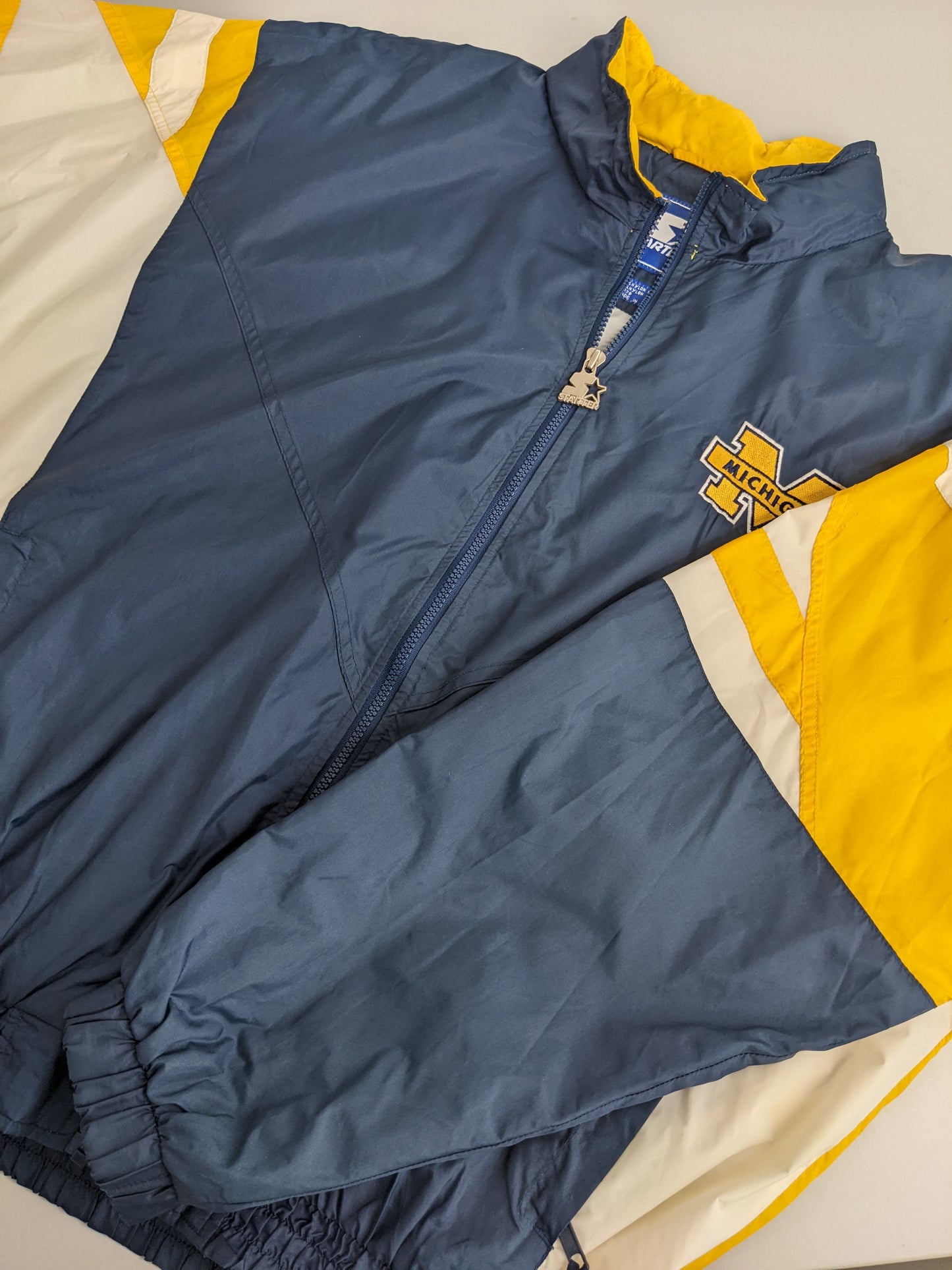 90s Starter Michigan Wolverines NCAA Light Jacket Navy Yellow XL