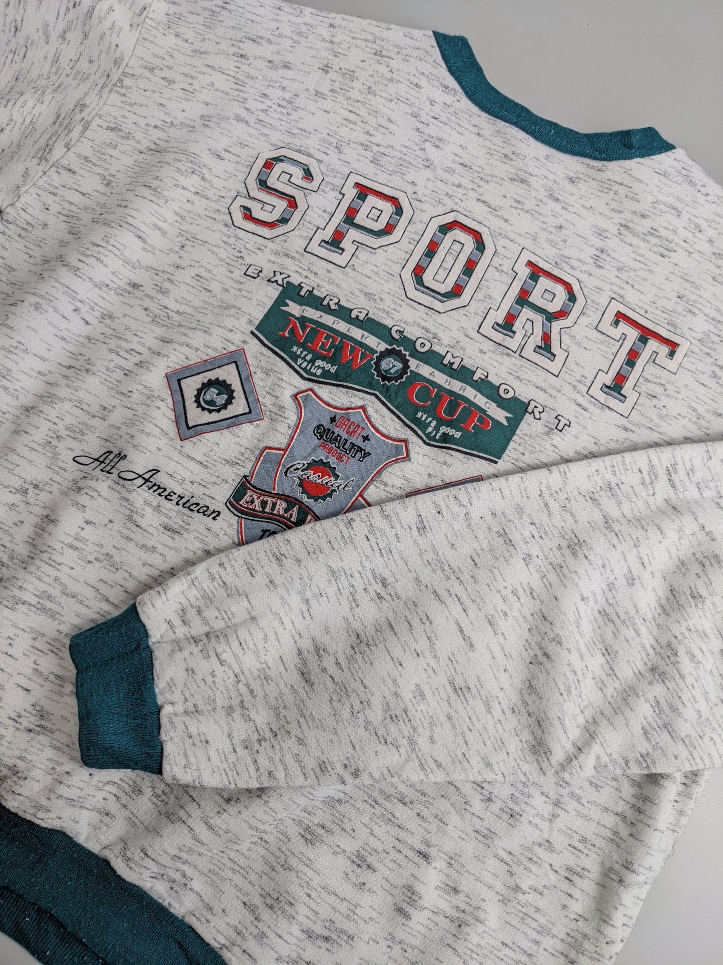 90s Unbranded Sweatshirt Grey Green M