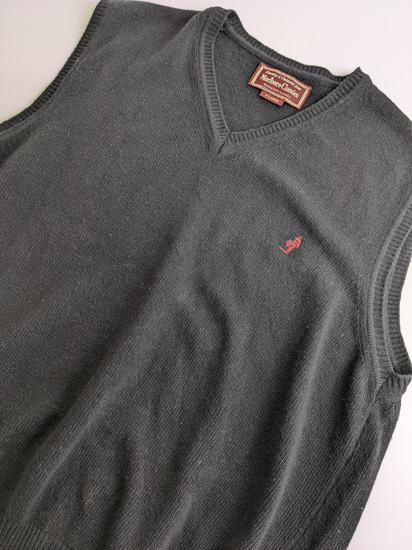 90s Marlboro Classic Knit Sweater Vest Black XL