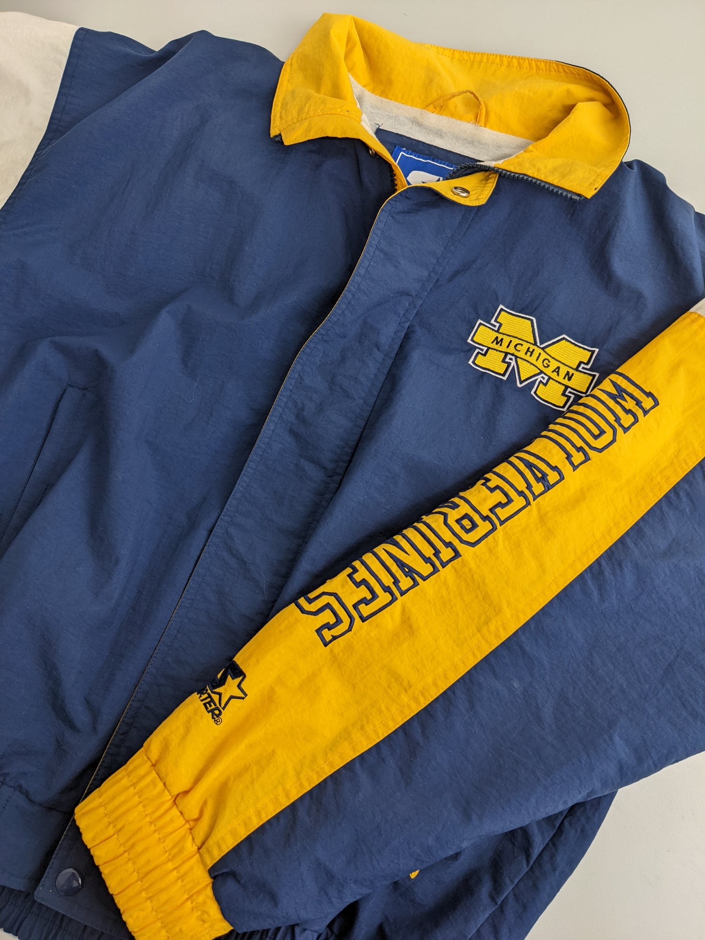 90s Starter Michigan Wolverines NCAA Jacket Navy Yellow M