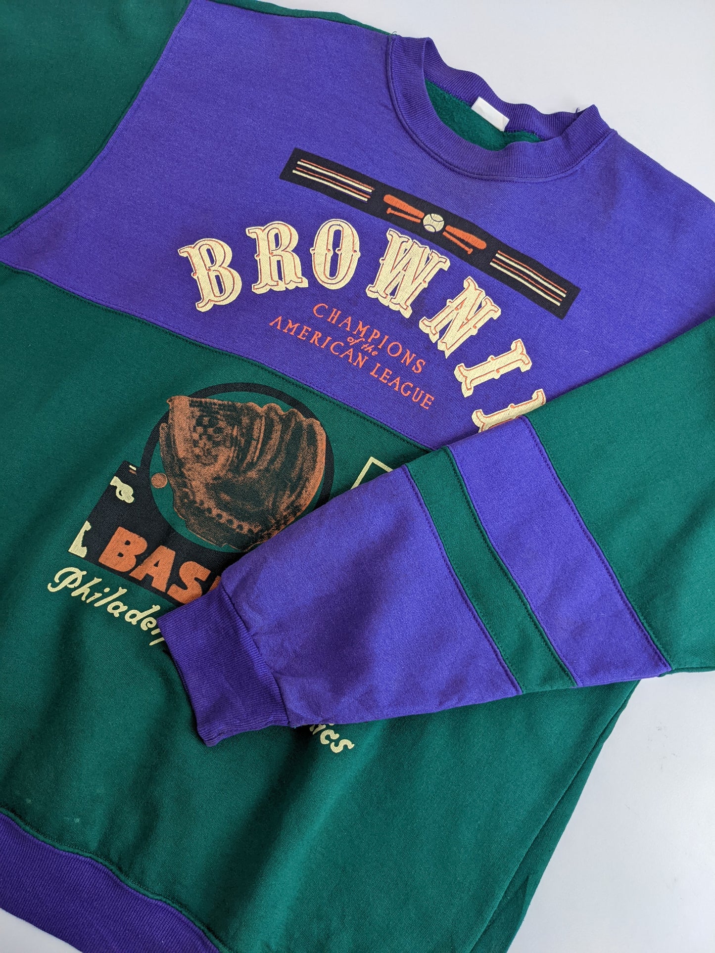 80s Unbranded Sweatshirt Purple Green L