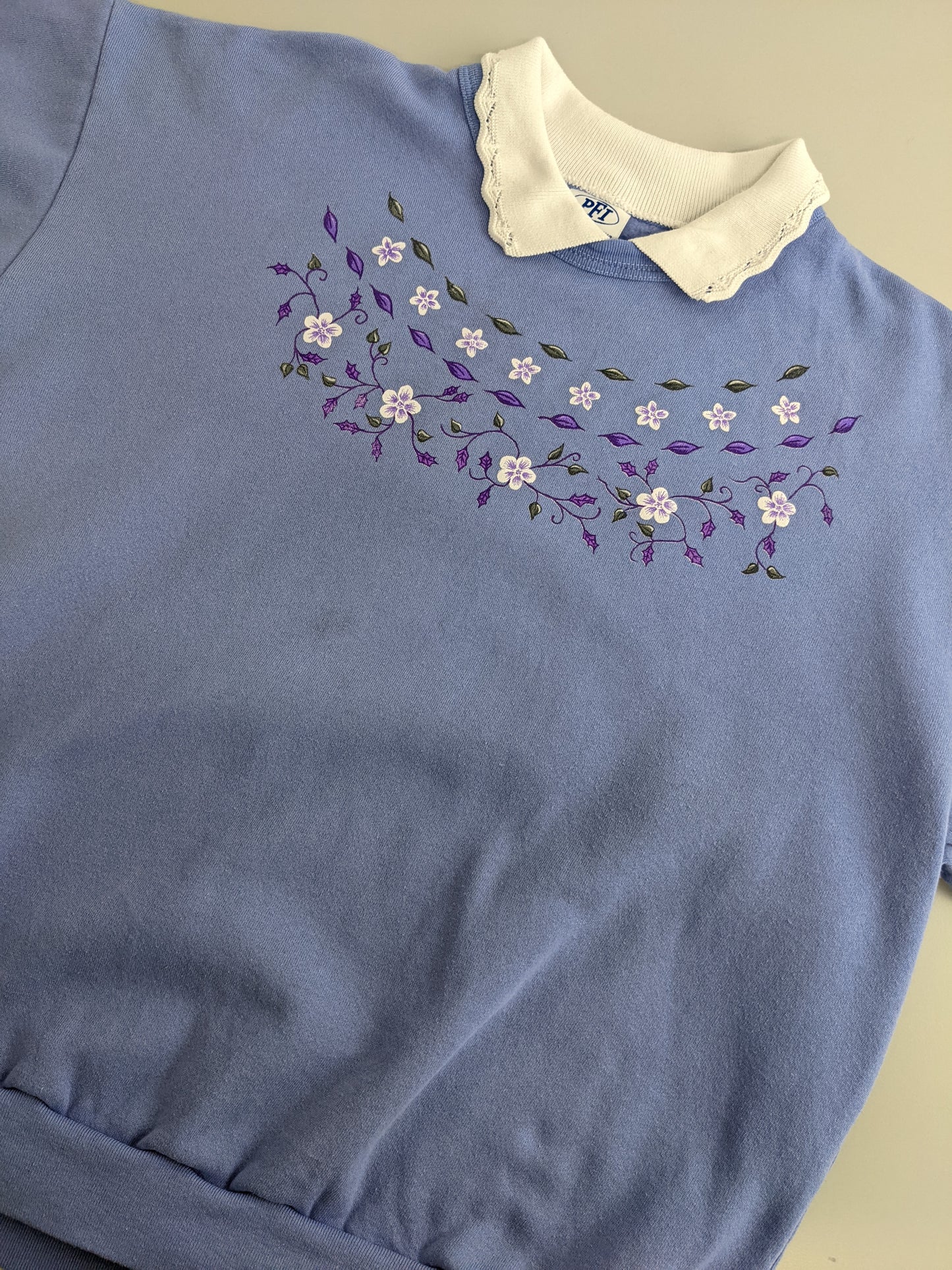 90s PFI Fashions Inc. Flower Sweatshirt Blue L