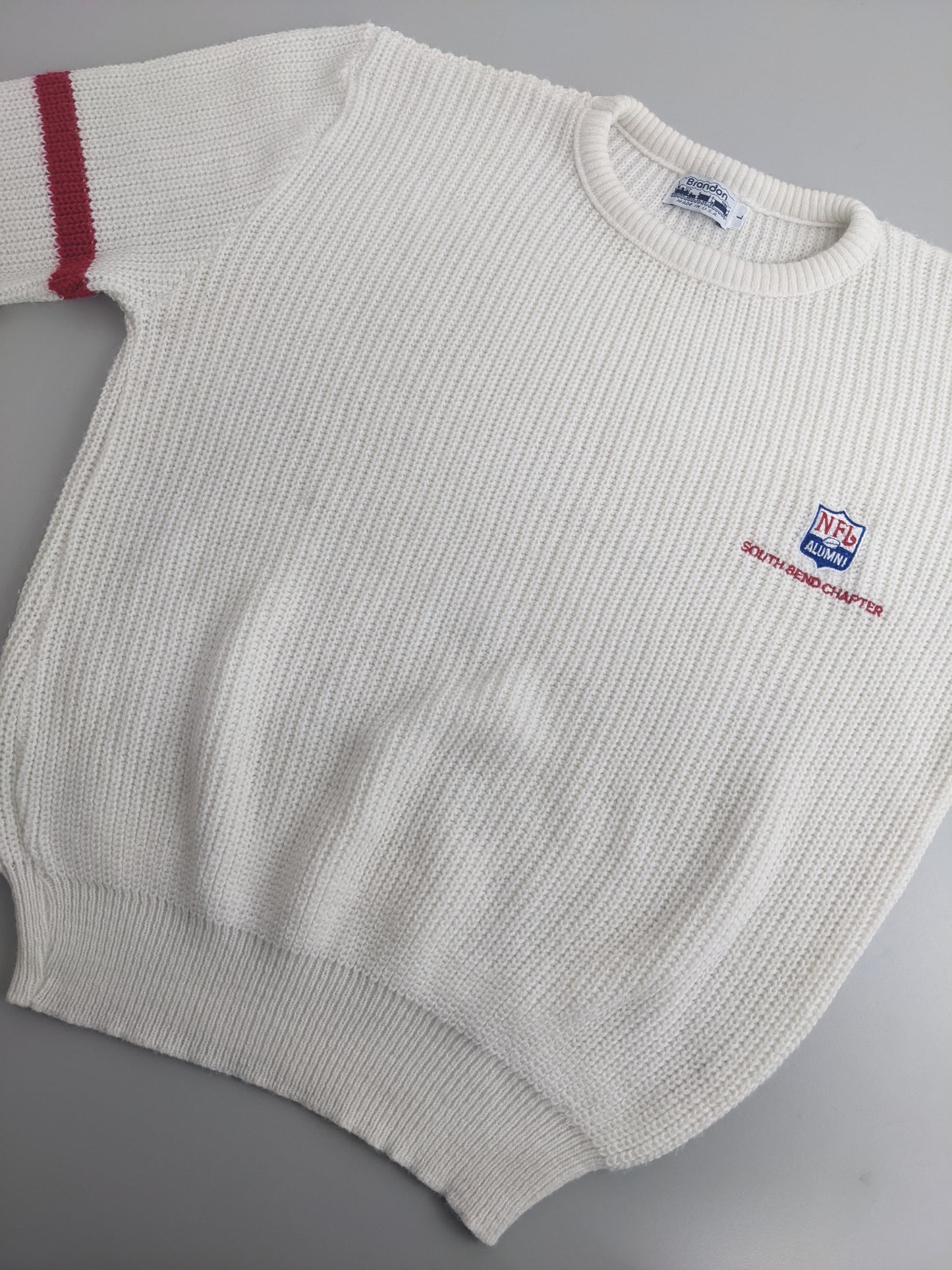 90s Brandon NFL Alumni South Bend Chapter Knit Sweater White Red S/M