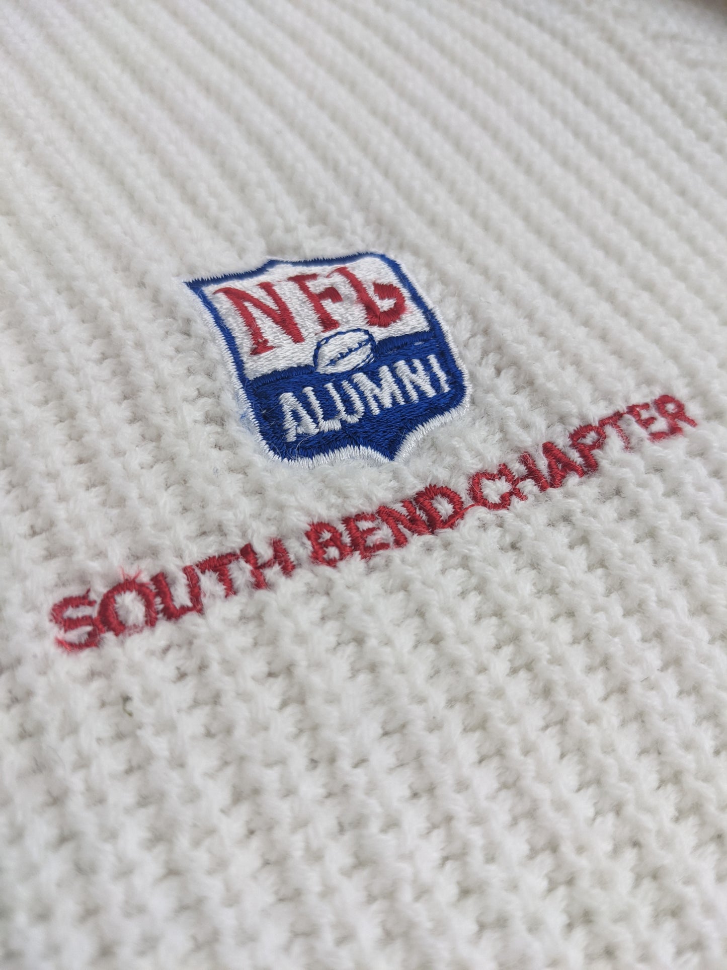 90s Brandon NFL Alumni South Bend Chapter Knit Sweater White Red S/M