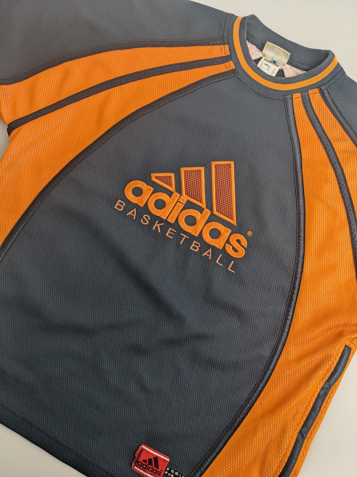 90s Adidas Basketball Longsleeve Grey Orange M
