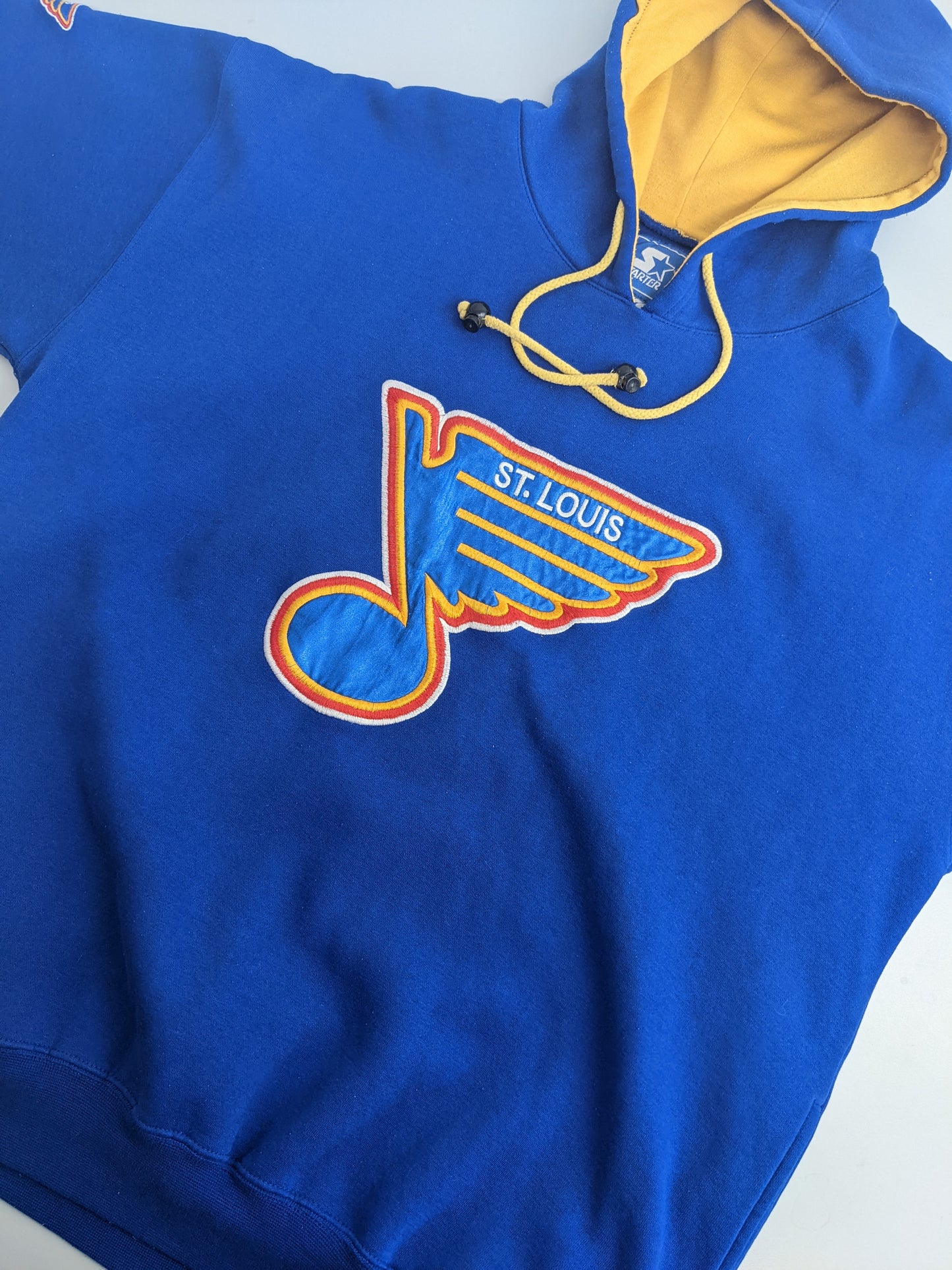 90s Starter St. Louis Blues NHL Hoodie Blue Yellow XL