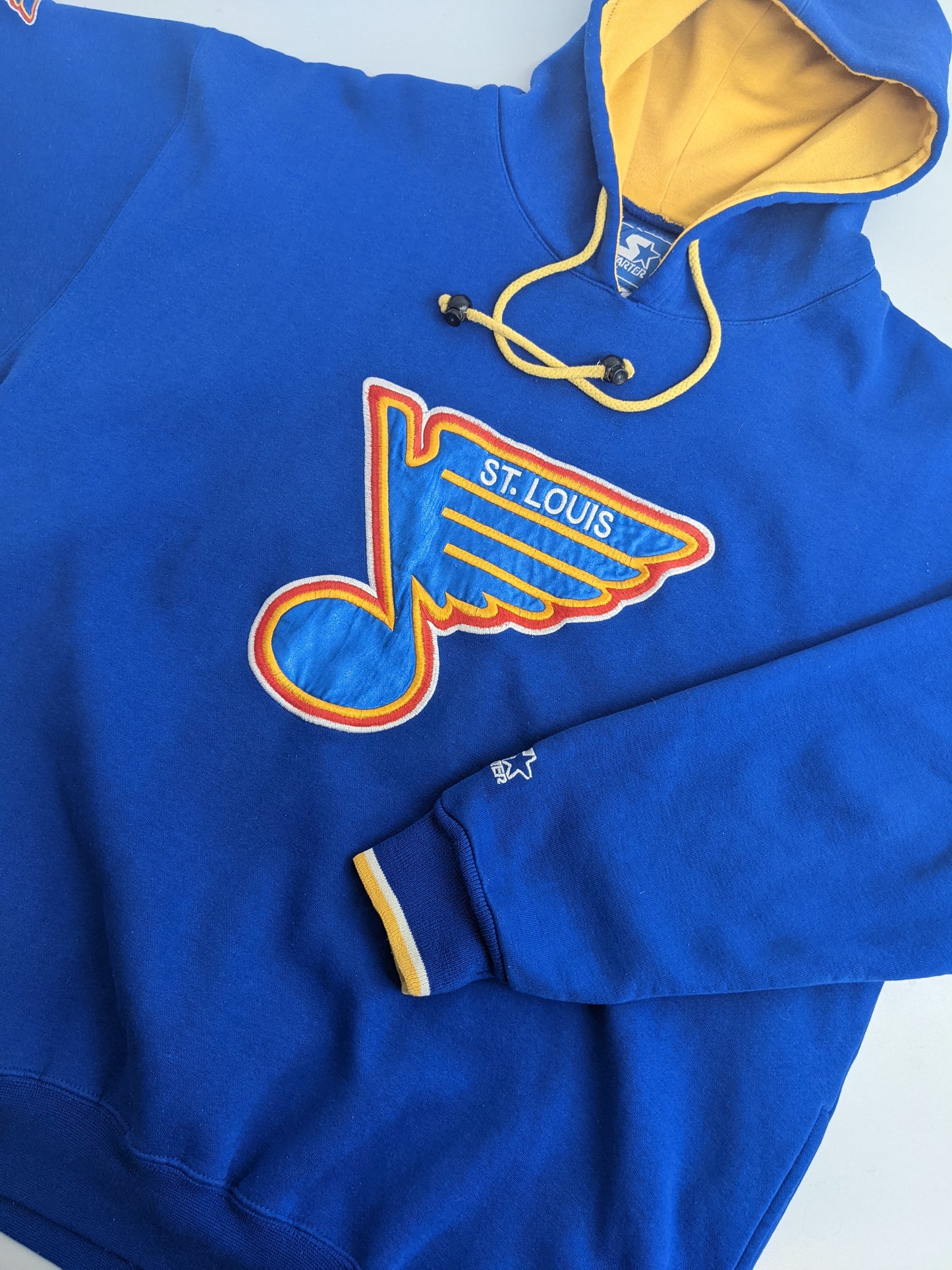 90s Starter St. Louis Blues NHL Hoodie Blue Yellow XL