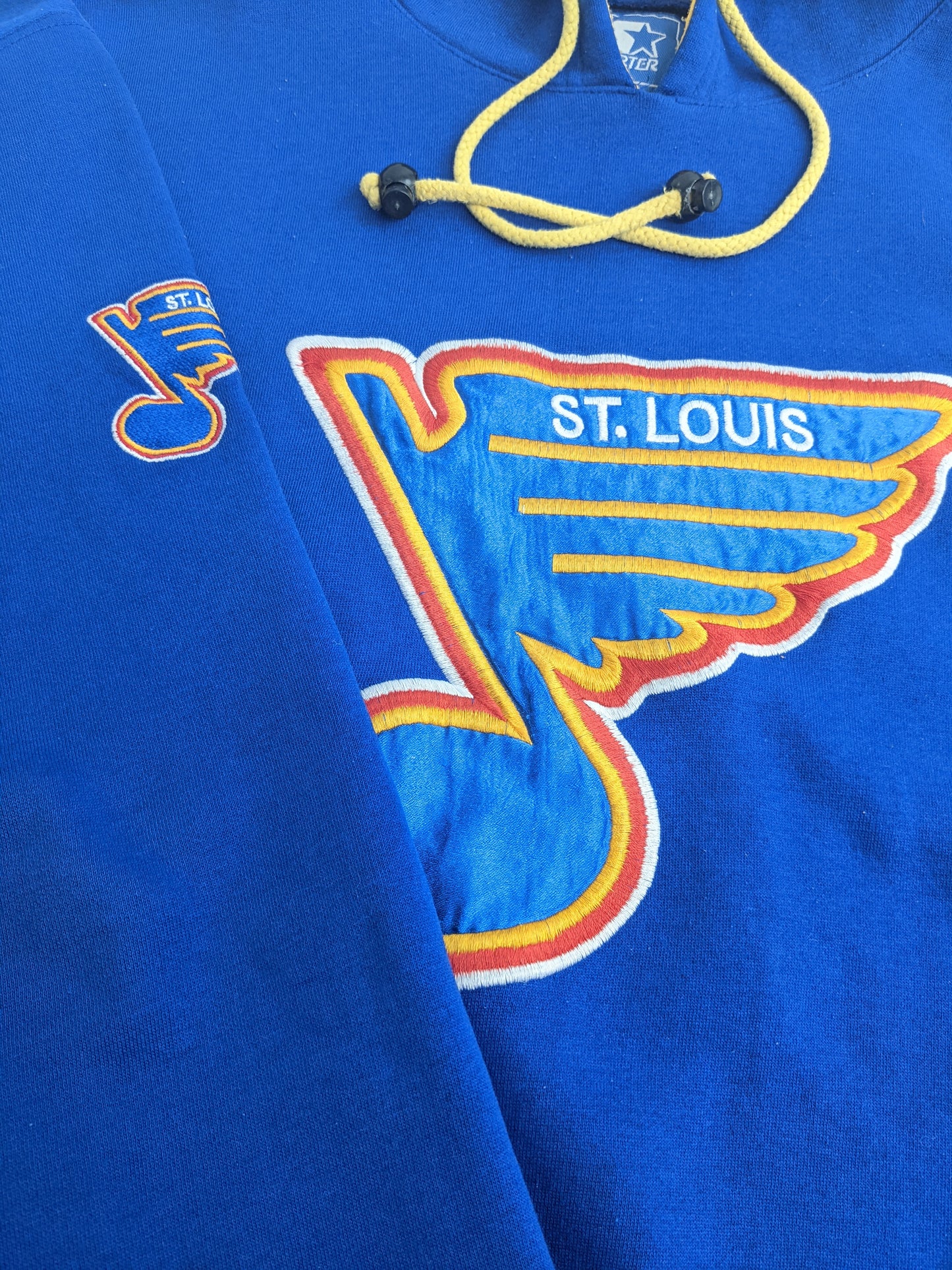 90s Starter St. Louis Blues NHL Hoodie Blue Yellow XL