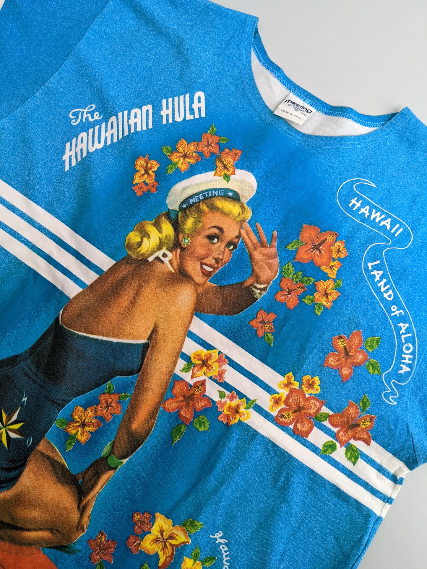 90s Meeting Sport & People Hawaii T-Shirt Blue L