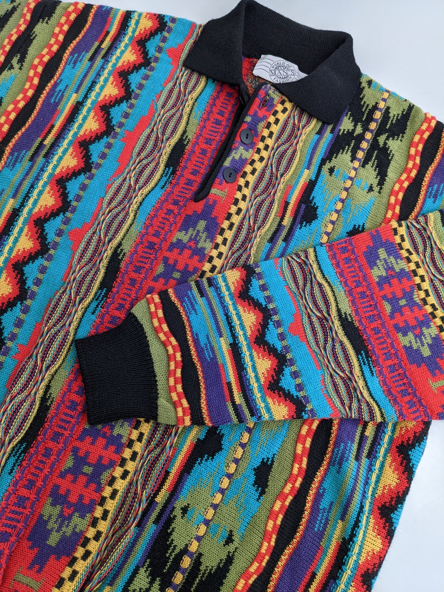 90s World of Man's Fashion Coogi Style Knit Red Colorful L