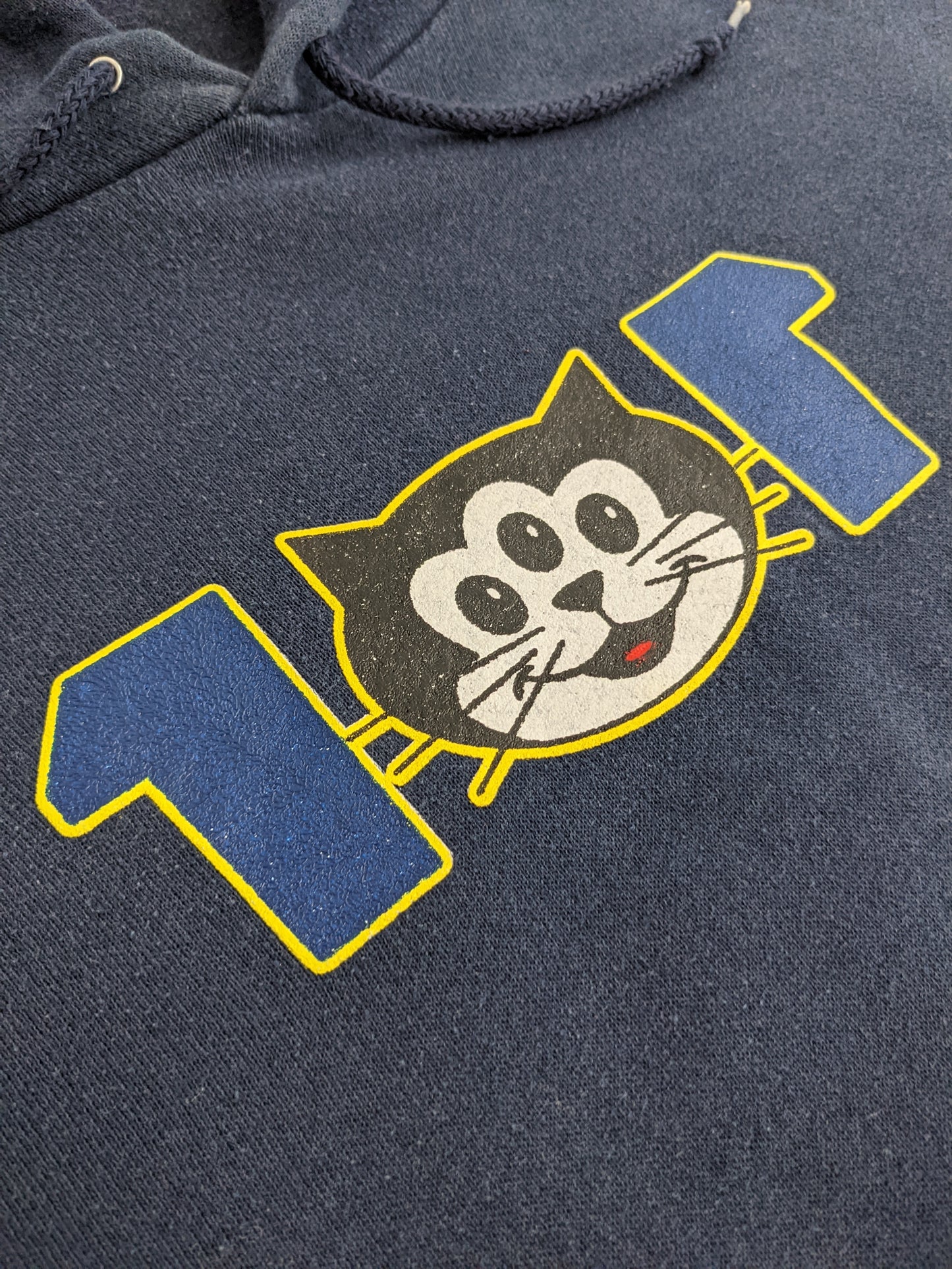 90s Lee Comic Three-Eyed Cat Hoodie Navy XL