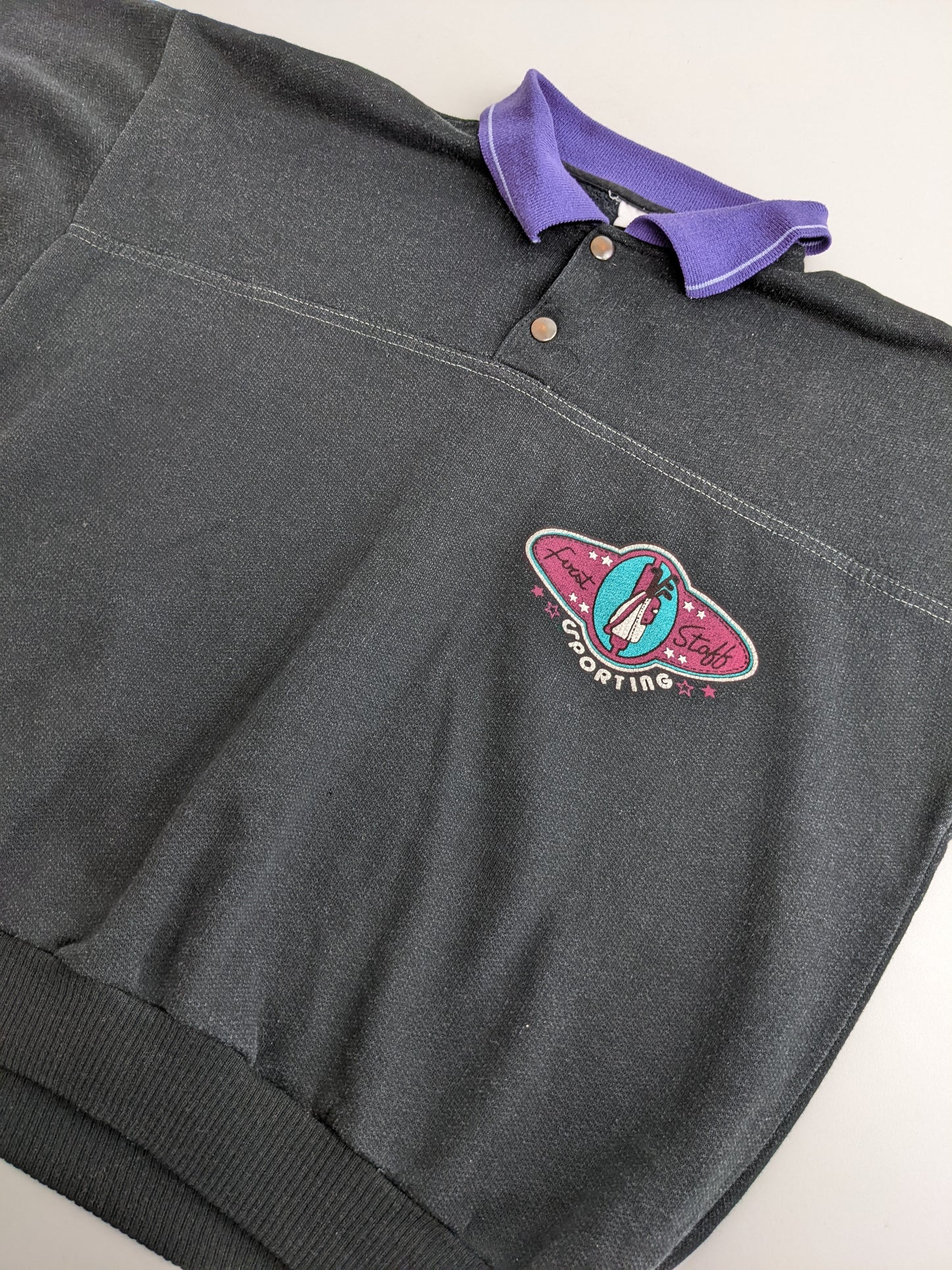 80s Unbranded Sweatshirt Black Purple M