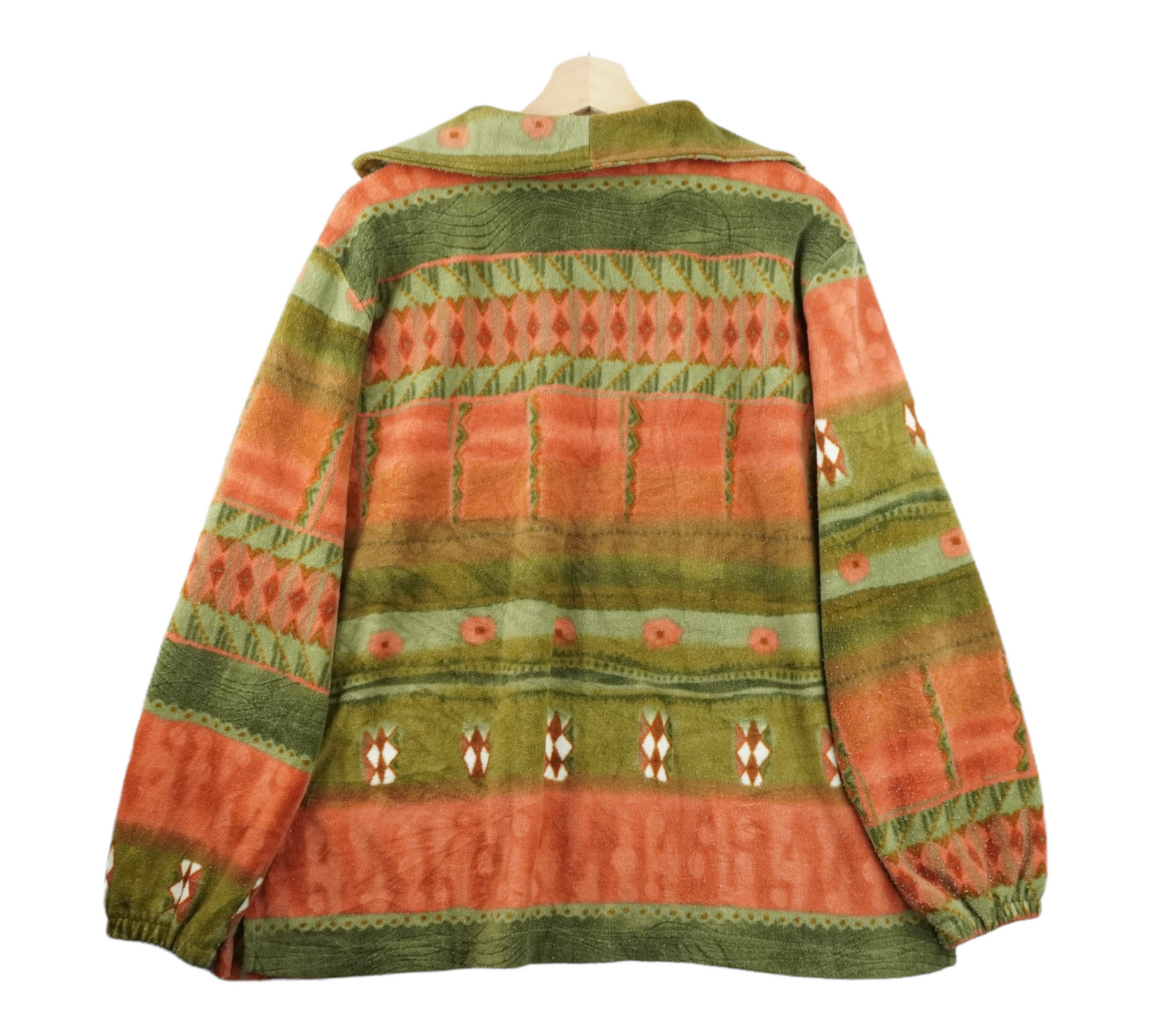 90s Unbranded Crazy Fleece Orange Green XL